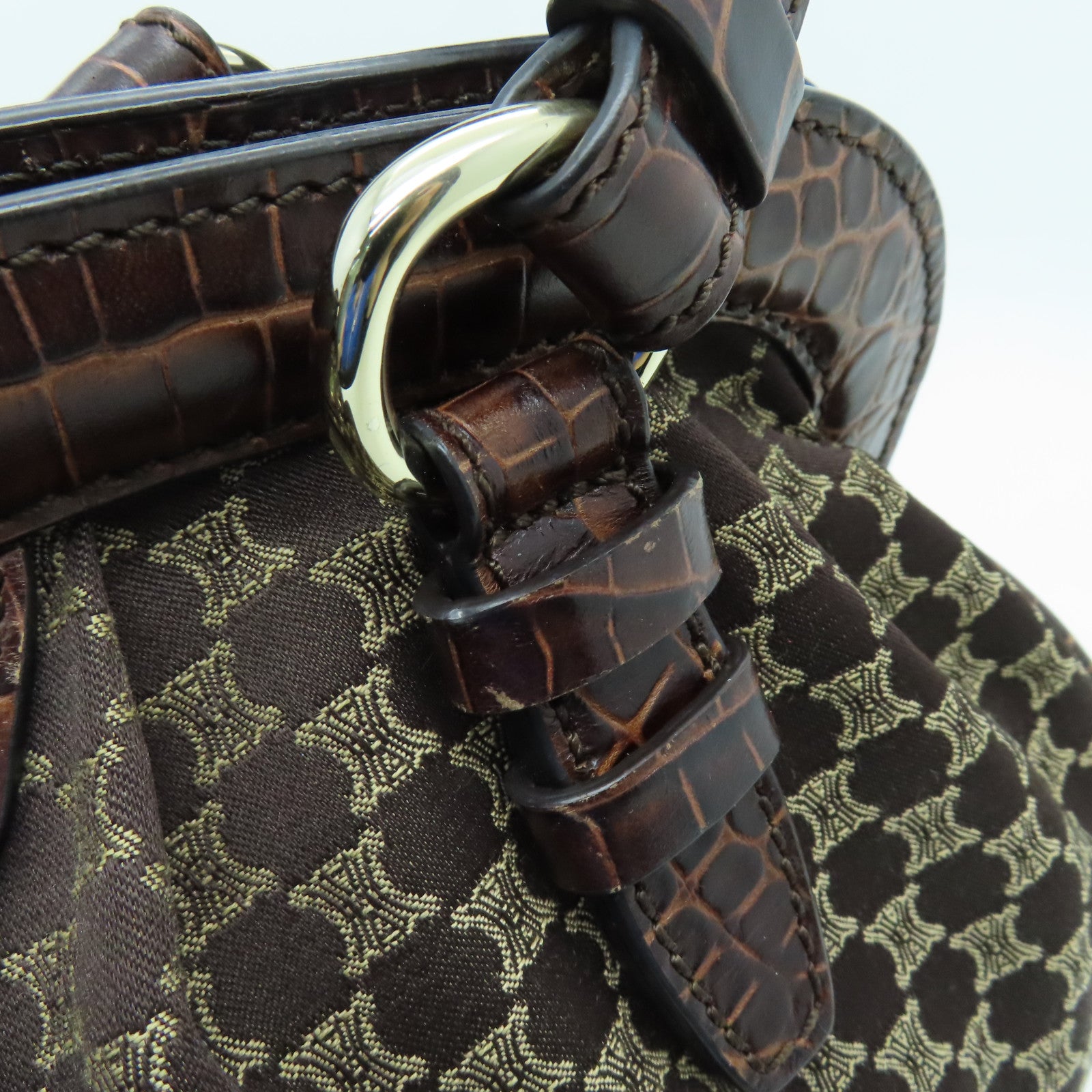 CELINE canvas Shoulder Bag gold buckle shoulder bag brown