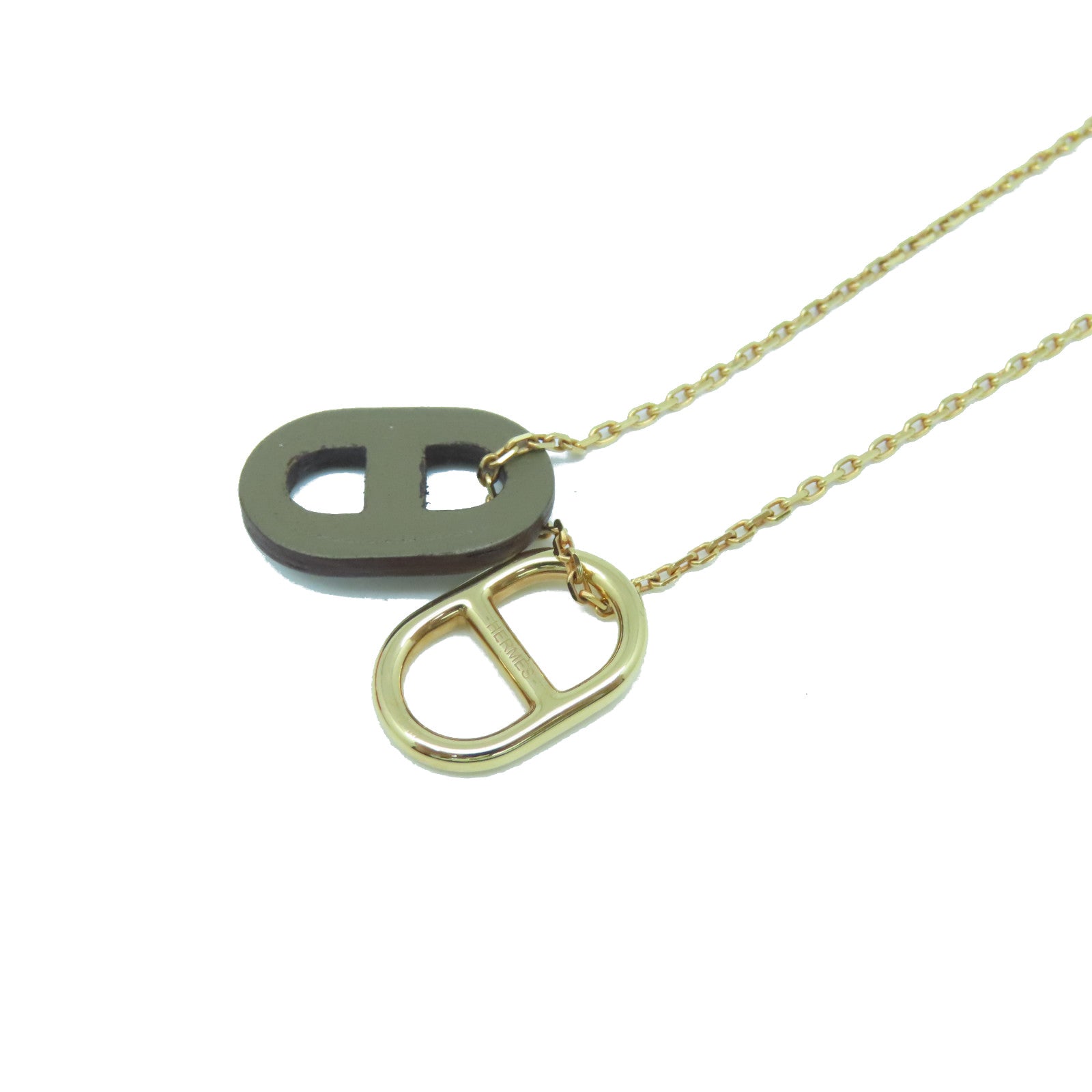 HERMES Metal/Swift Leather O'Maillon Necklace Gold/Brown