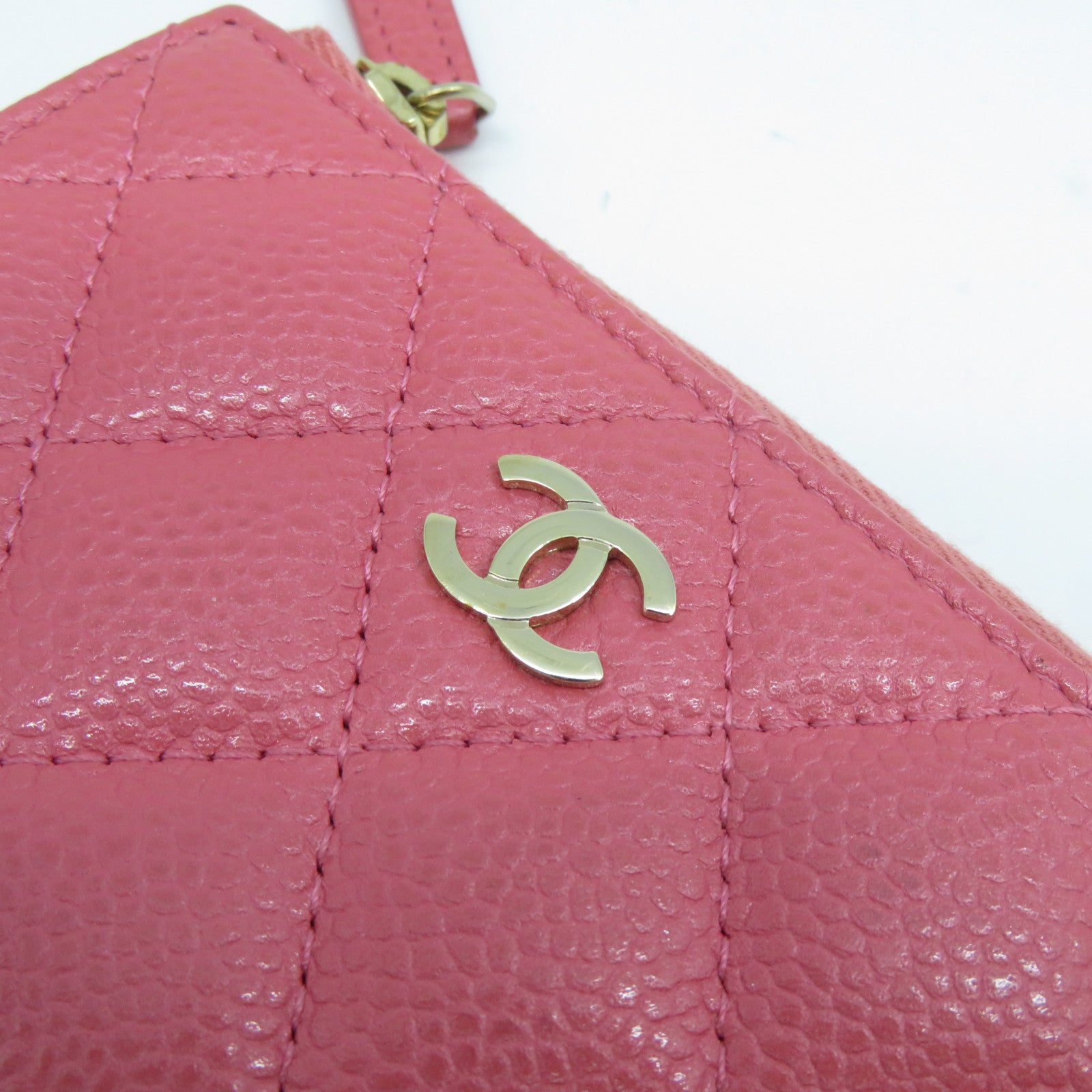 CHANEL 菱格牛皮皮革Coin Case金扣零錢包粉紅色