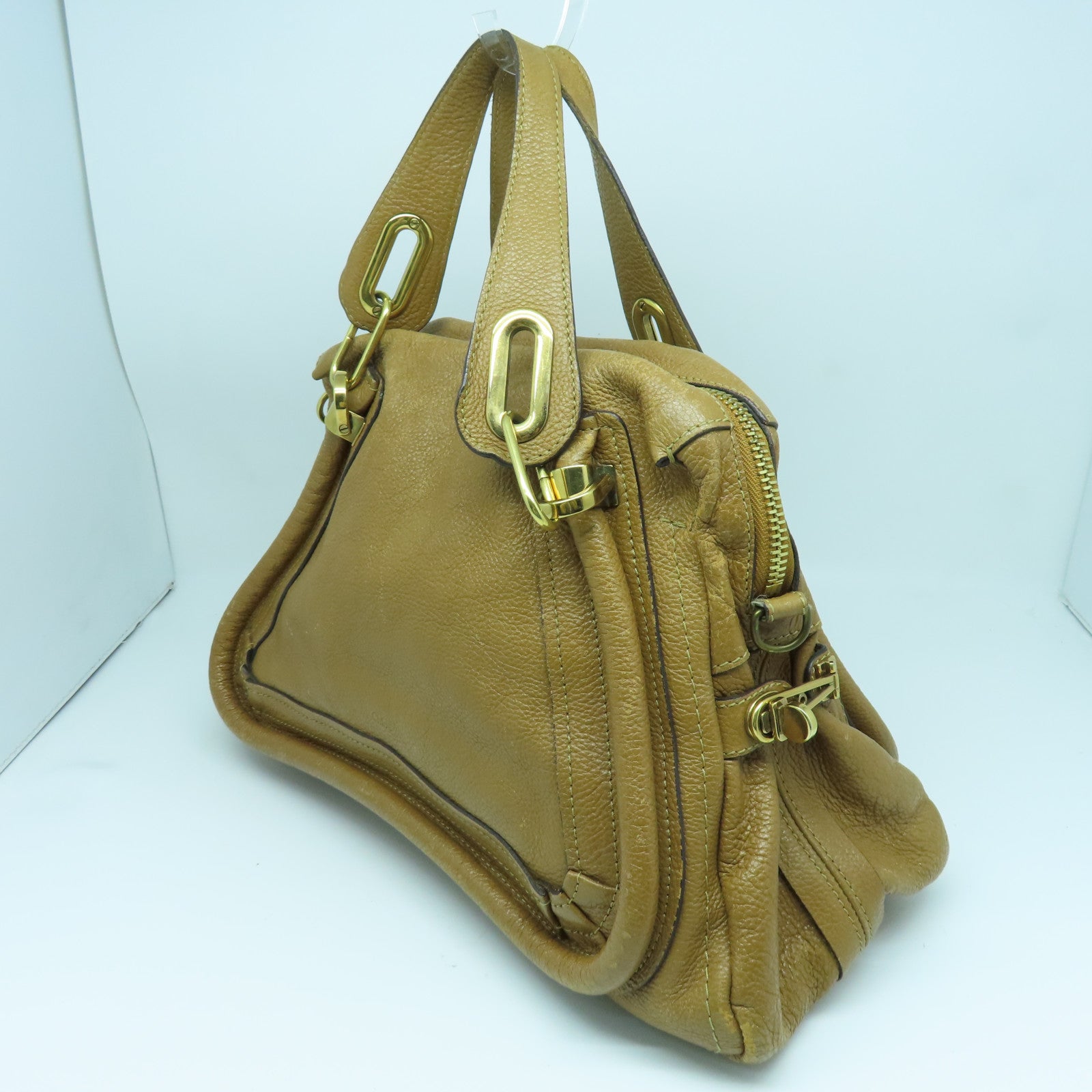 Chloe 牛皮皮革Handbag金扣手挽袋啡色