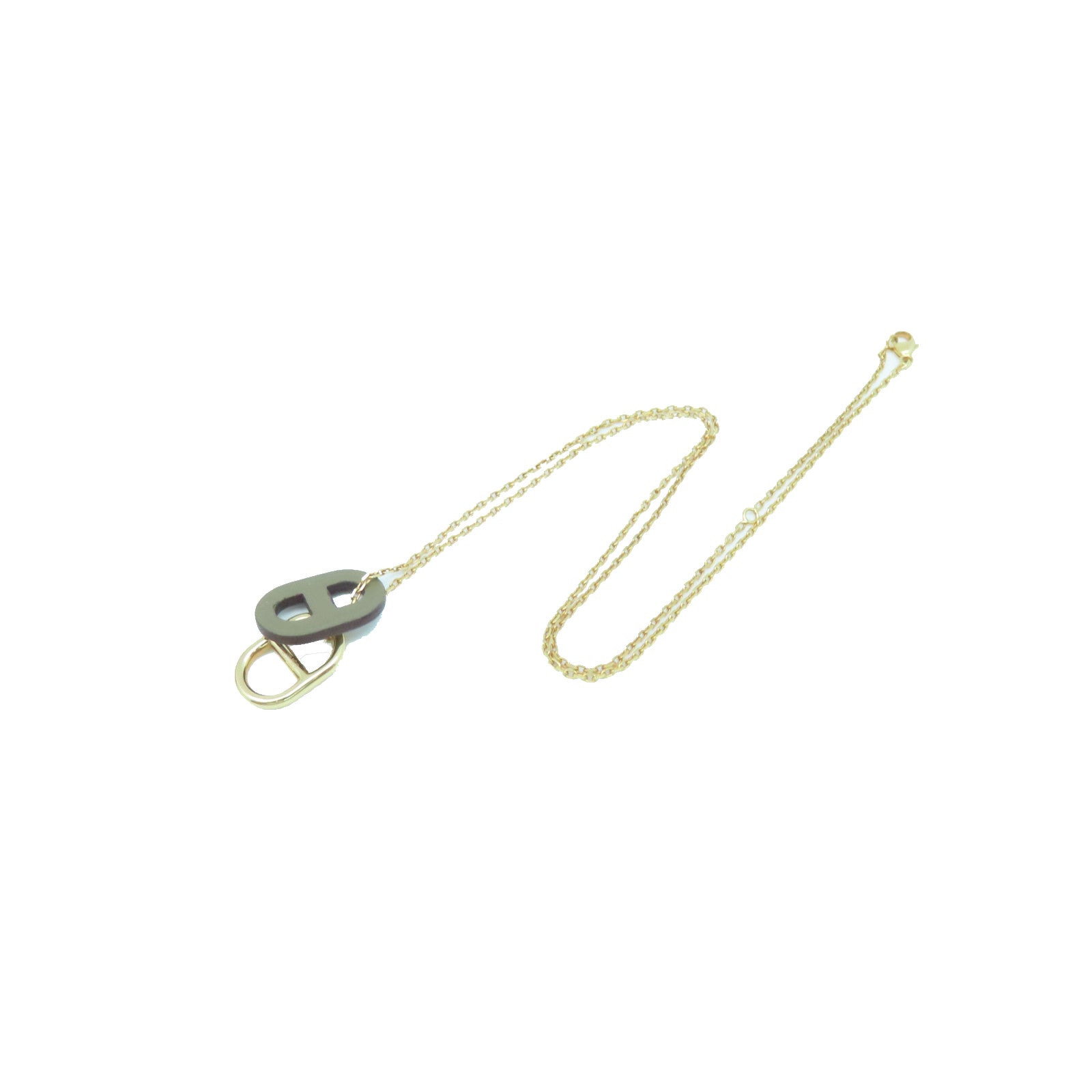 HERMES Metal/Swift Leather O'Maillon Necklace Gold/Brown
