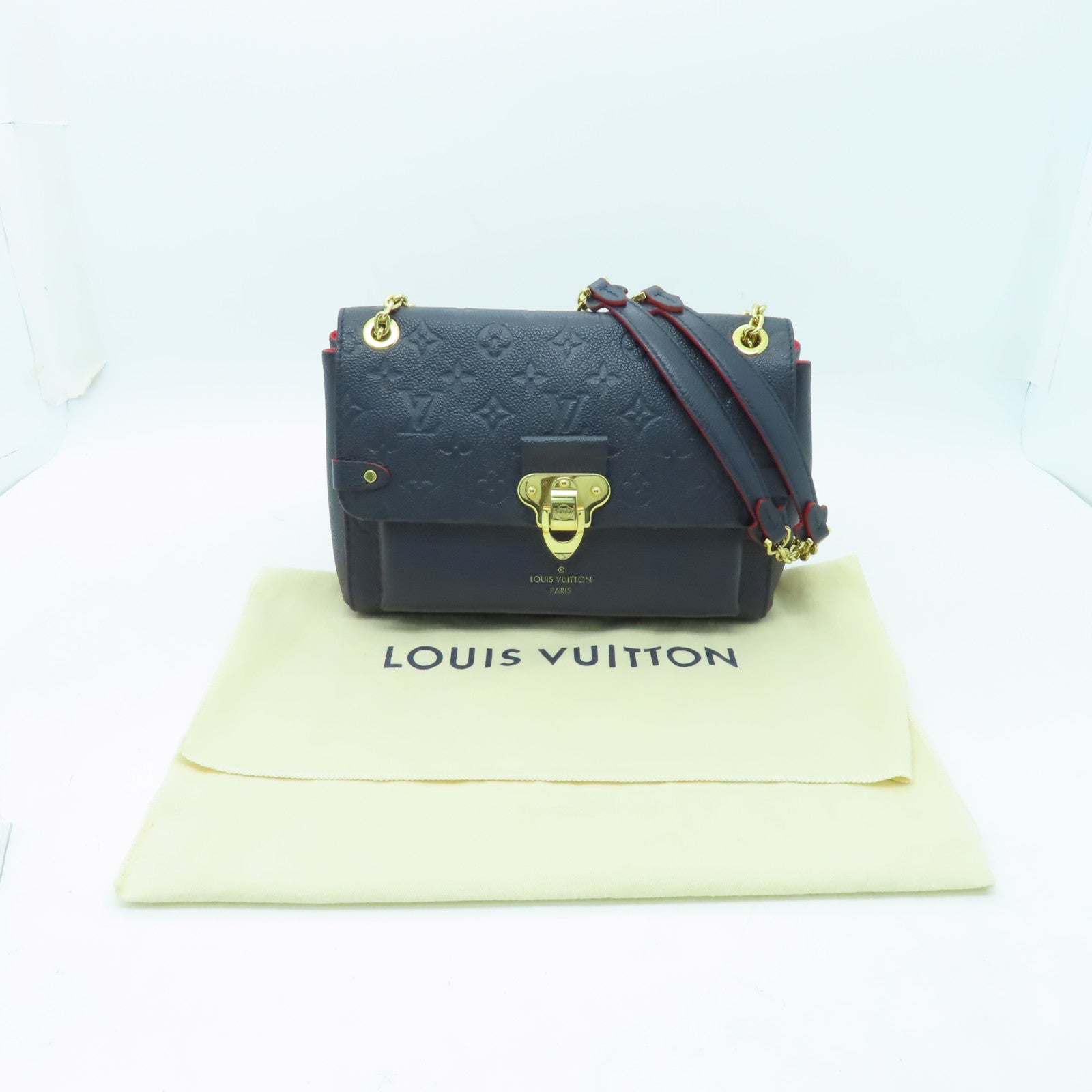 LOUIS VUITTON Monogram Empreinte Vavin金扣鏈帶肩背袋深藍色