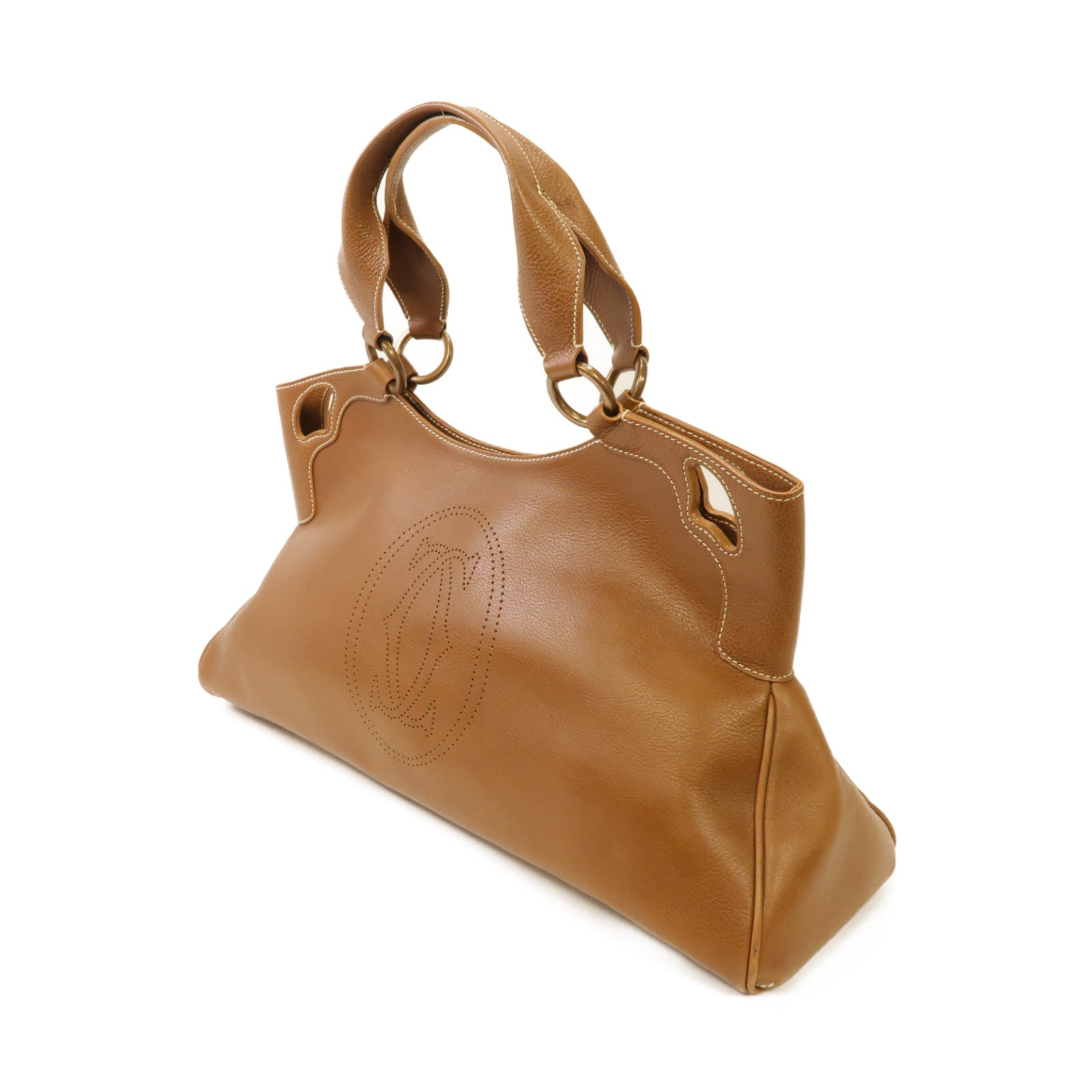 CARTIER 牛皮皮革Marcello Shoulder Bag金扣肩背袋棕色