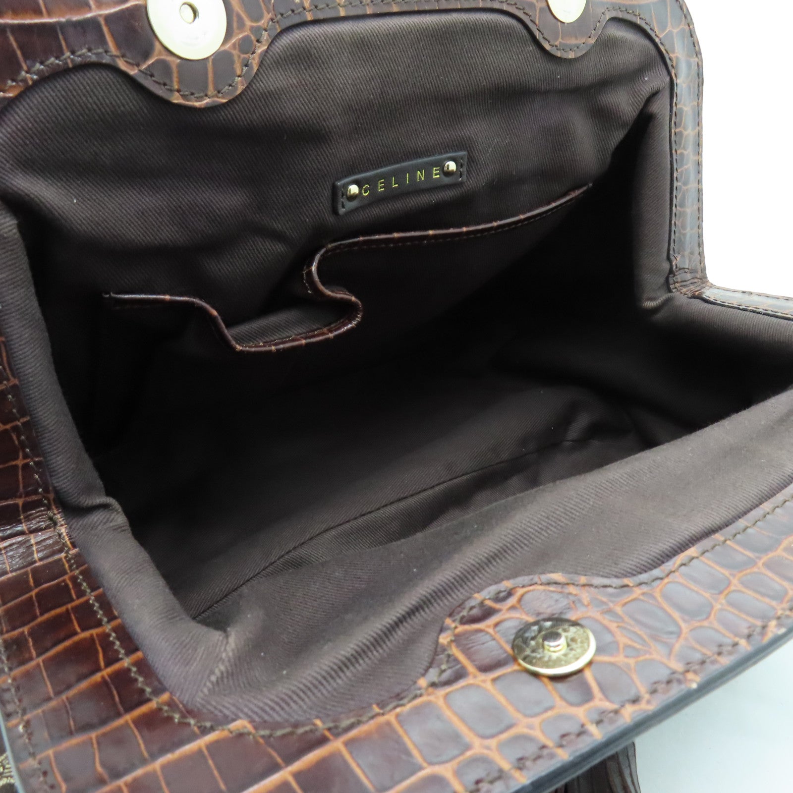 CELINE canvas Shoulder Bag gold buckle shoulder bag brown