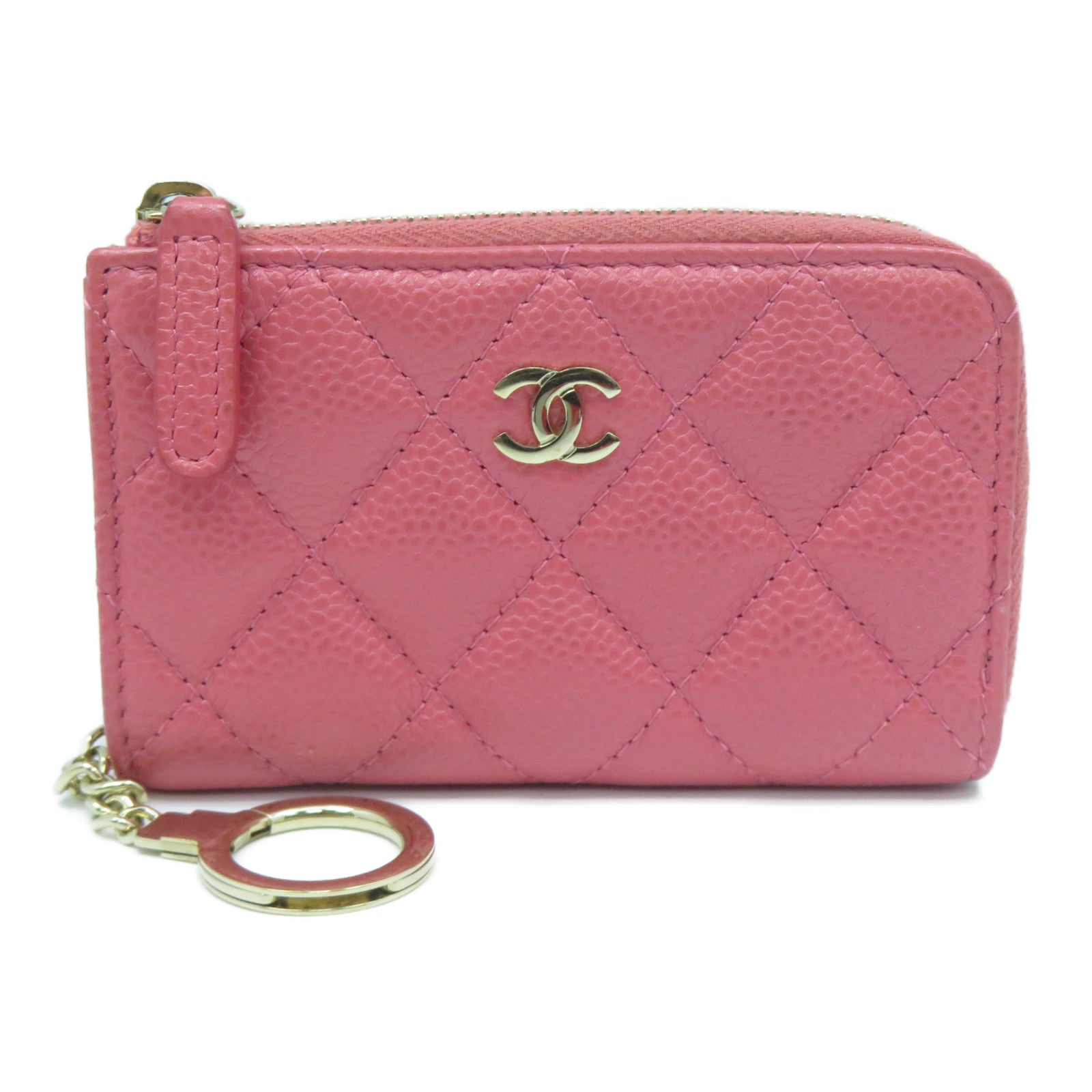 CHANEL 菱格牛皮皮革Coin Case金扣零錢包粉紅色