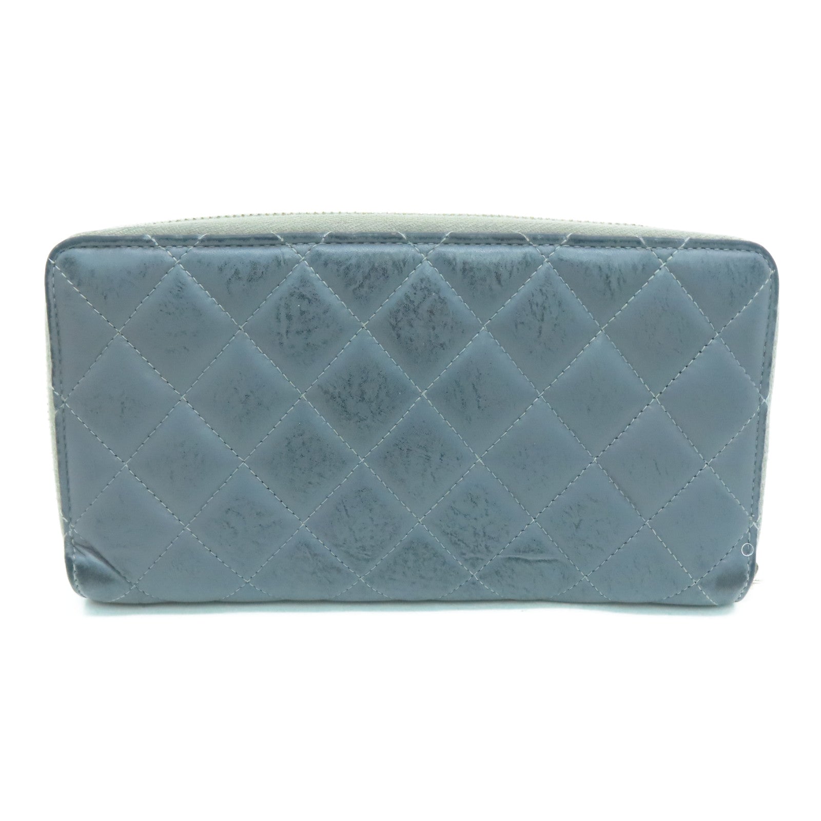 CHANEL rhombic cowhide leather 2.55 Long Wallet gold buckle long wallet gray