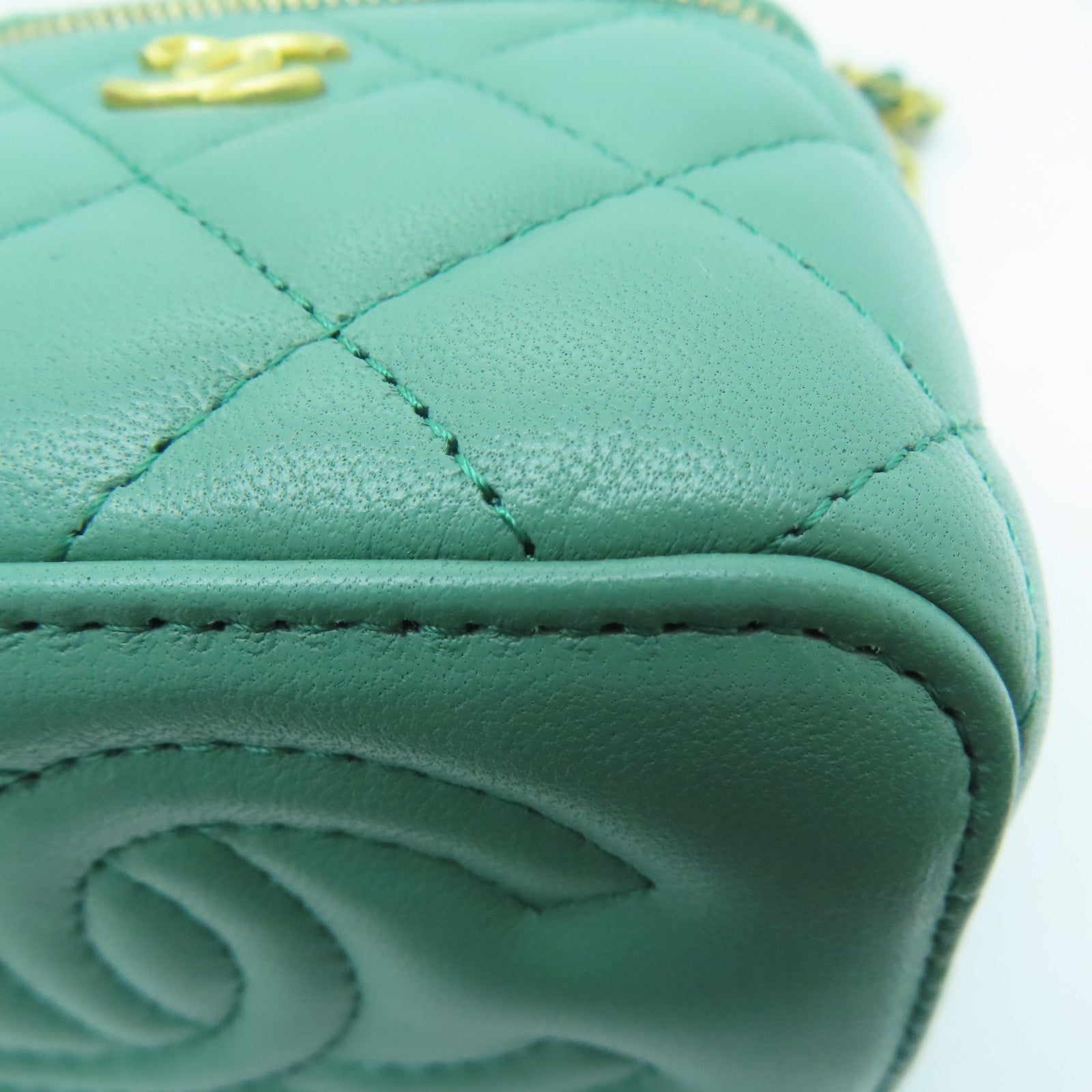CHANEL 【激減優惠】菱格牛皮皮革Chain Shoulder金扣鏈帶肩背袋綠色