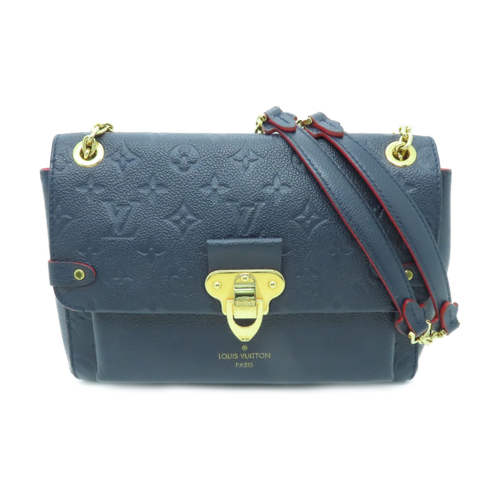 LOUIS VUITTON Monogram Empreinte Vavin金扣鏈帶肩背袋深藍色
