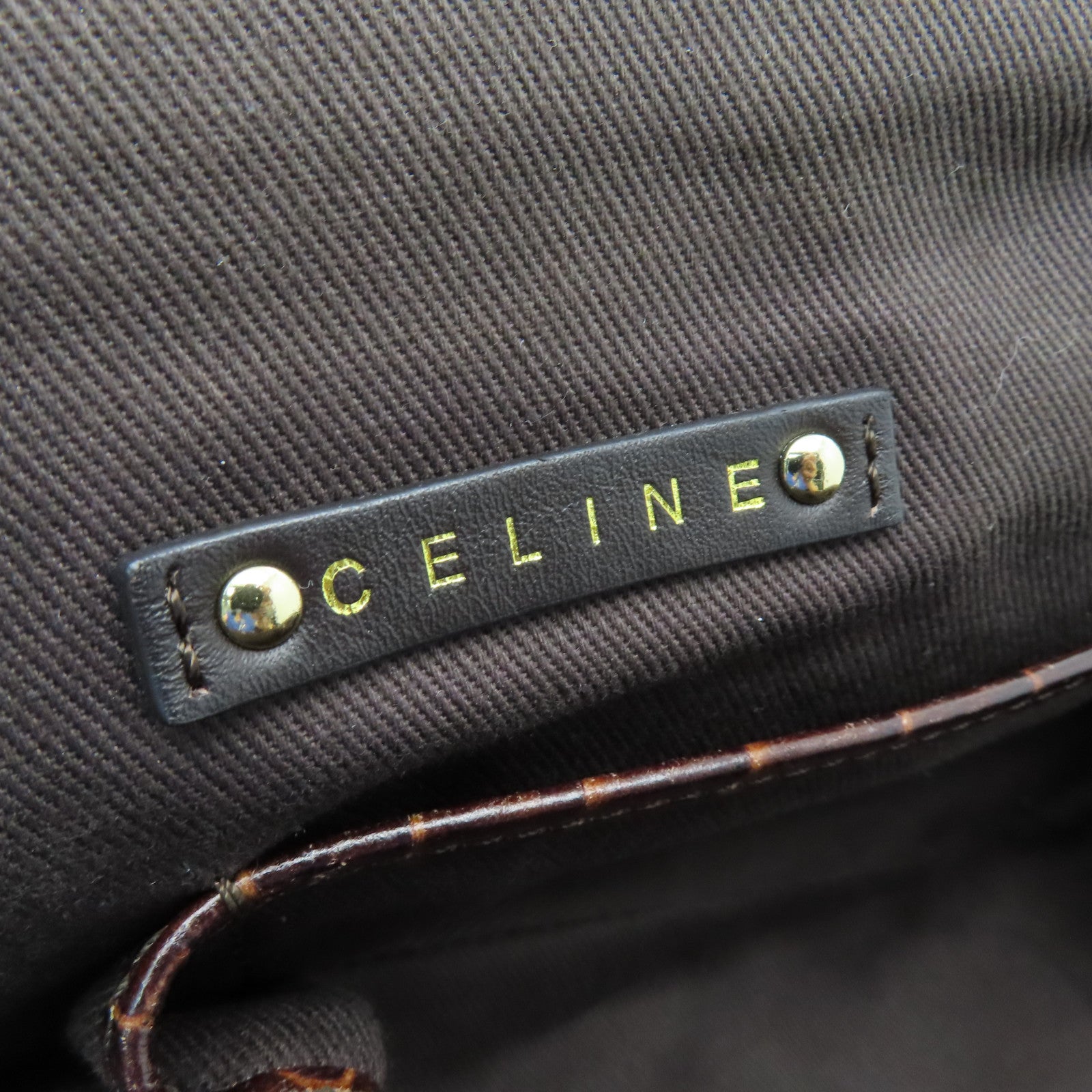 CELINE canvas Shoulder Bag gold buckle shoulder bag brown