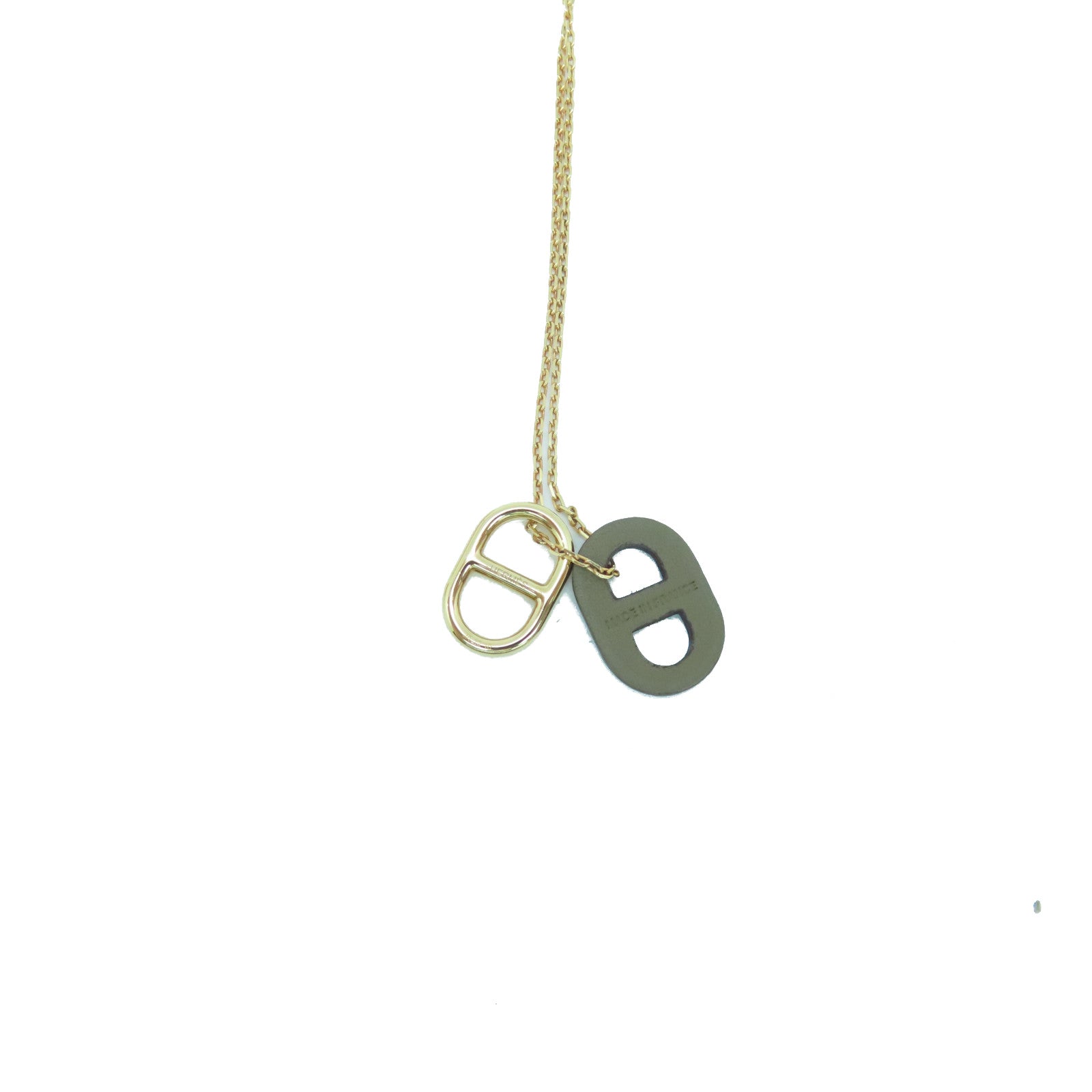 HERMES Metal/Swift Leather O'Maillon Necklace Gold/Brown