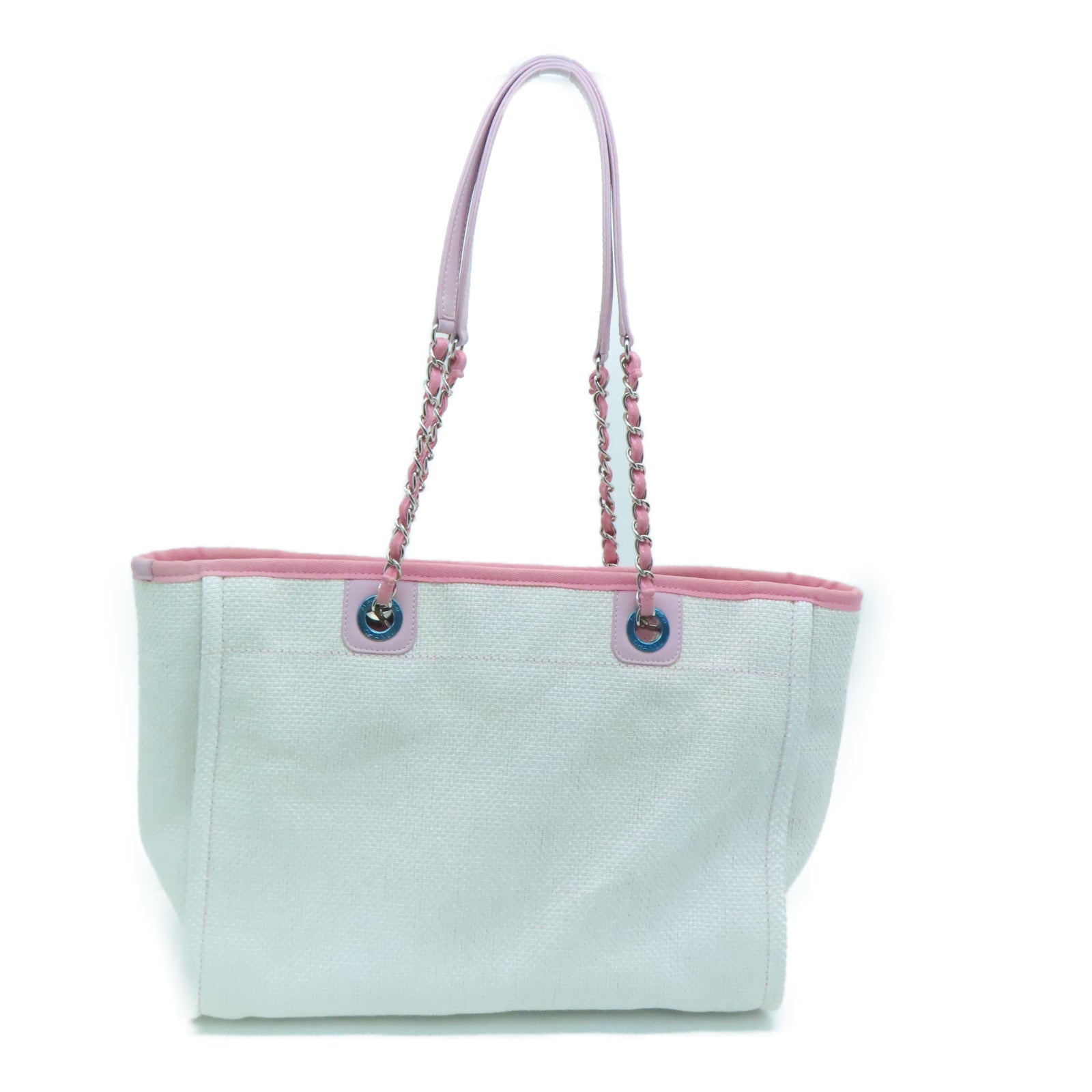 CHANEL 帆布Deauville Tote Bag银扣手挽袋/肩背袋粉红色