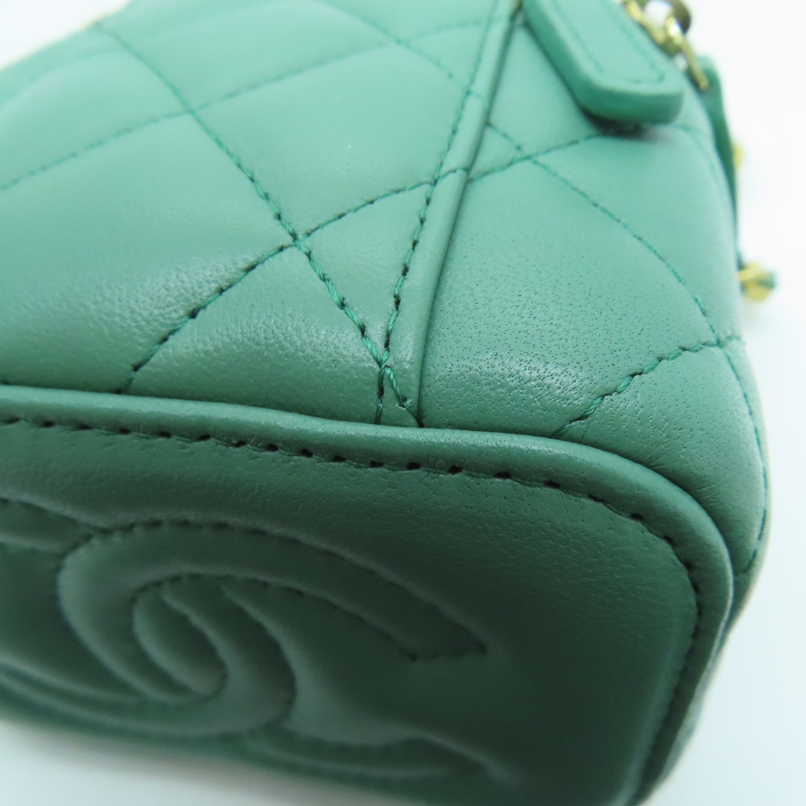 CHANEL 【激減優惠】菱格牛皮皮革Chain Shoulder金扣鏈帶肩背袋綠色