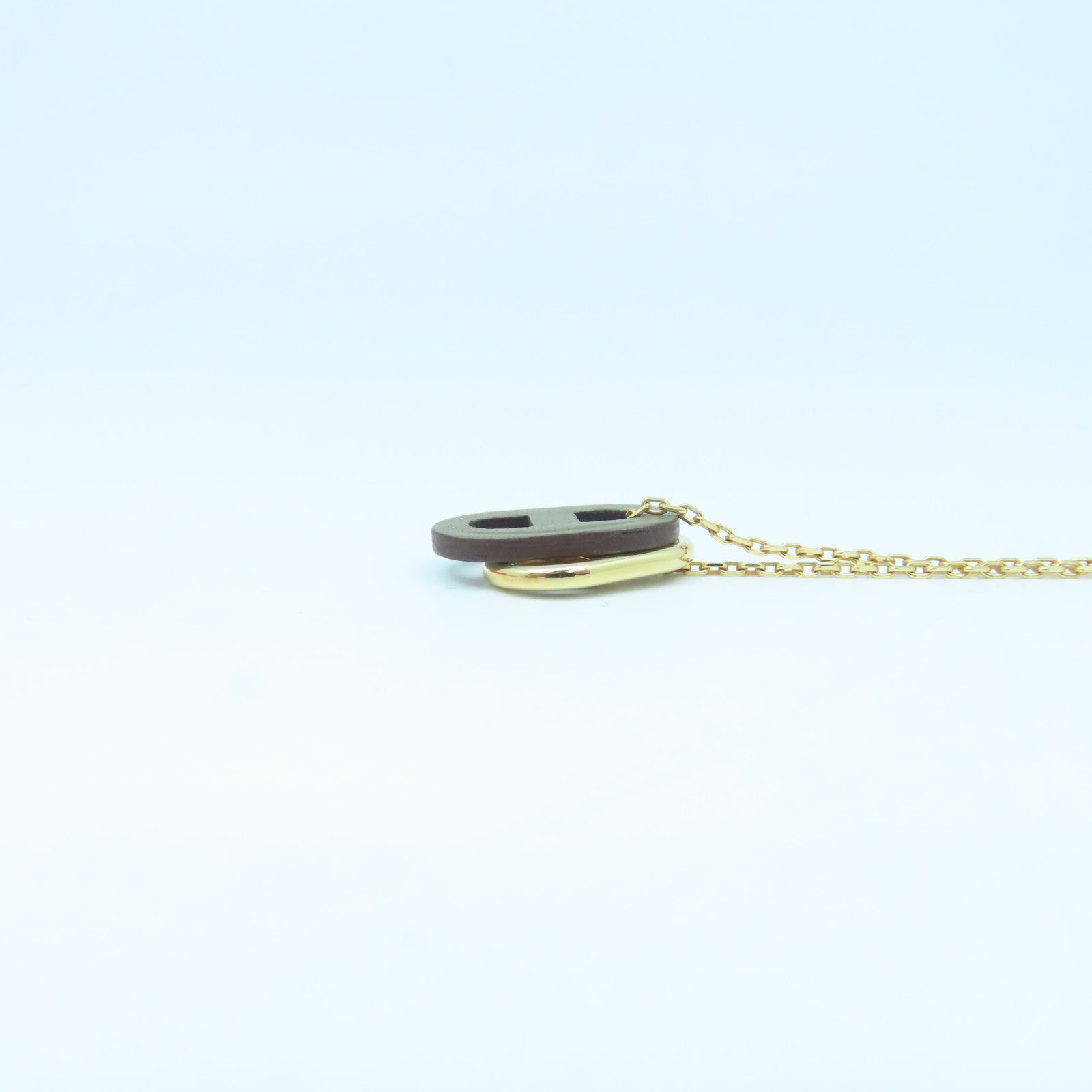 HERMES Metal/Swift Leather O'Maillon Necklace Gold/Brown