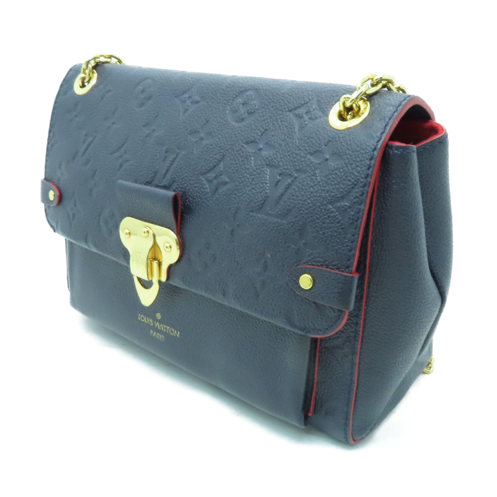 LOUIS VUITTON Monogram Empreinte Vavin金扣鏈帶肩背袋深藍色