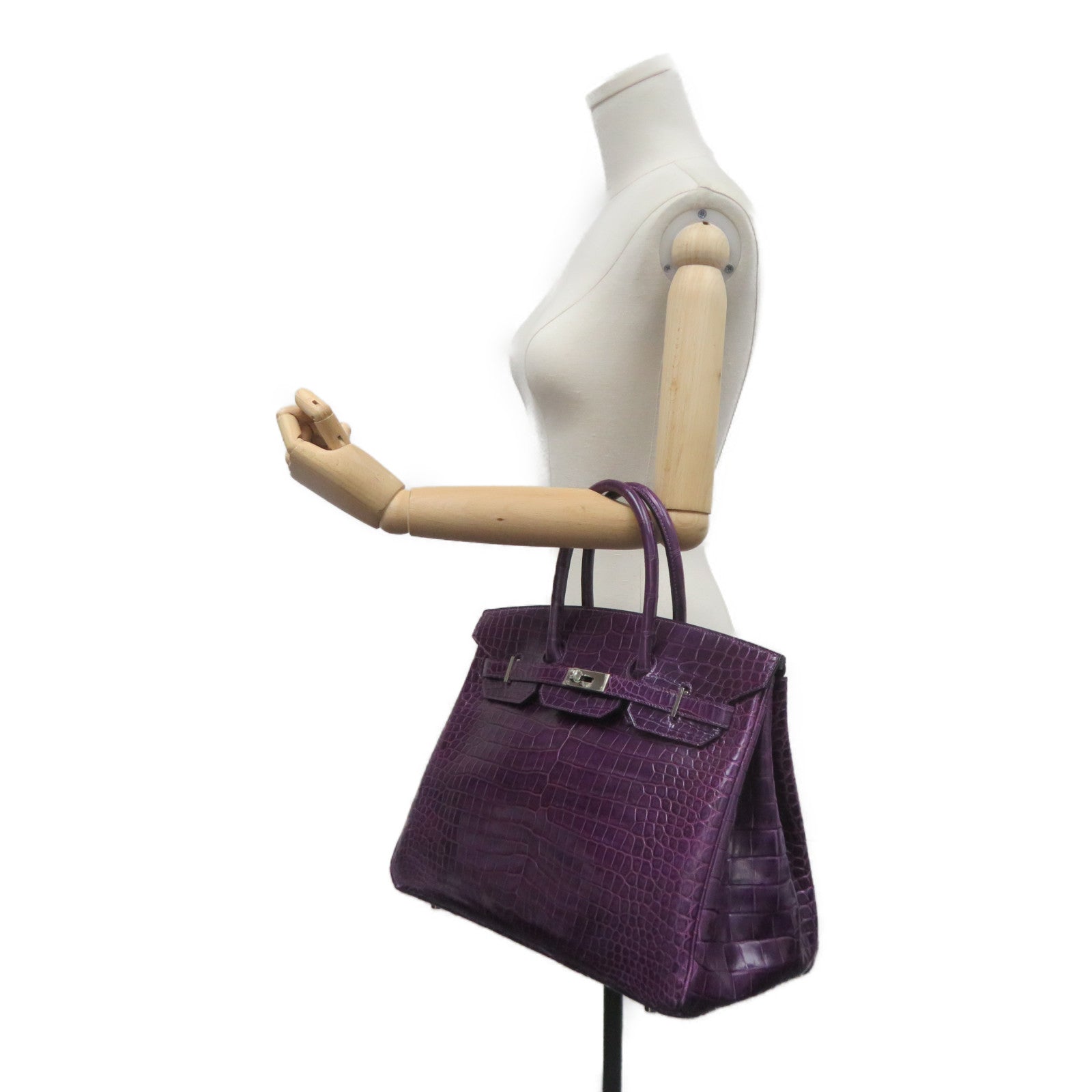 HERMES 【Sharp Discount】Croco Porosus Mat Birkin 35 Silver Buckle Hand Bag Purple/Amethyste/9G