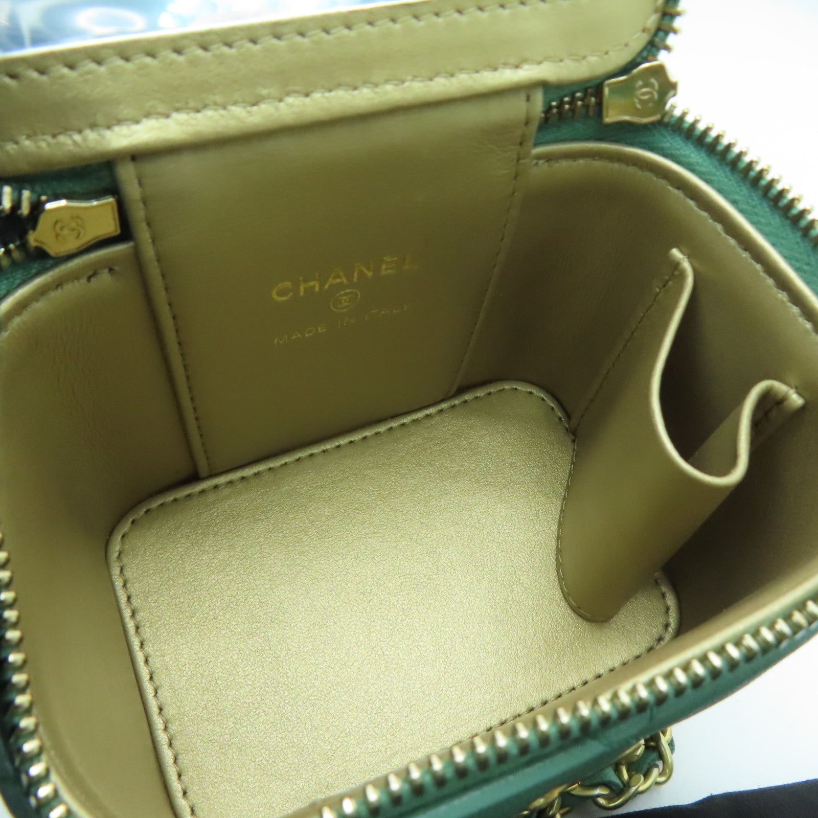 CHANEL 【激減優惠】菱格牛皮皮革Chain Shoulder金扣鏈帶肩背袋綠色