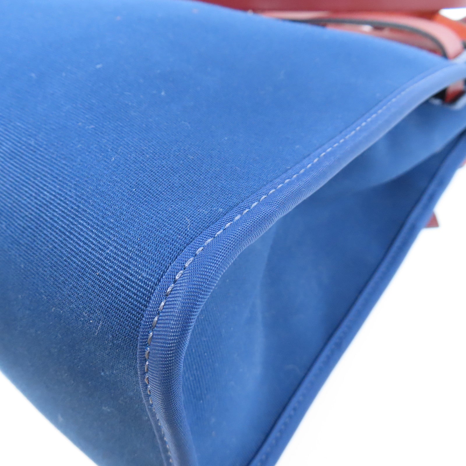 HERMES 帆布/皮革Herbag PM銀扣手挽肩背兩用袋Bleu Saphir寶石藍色