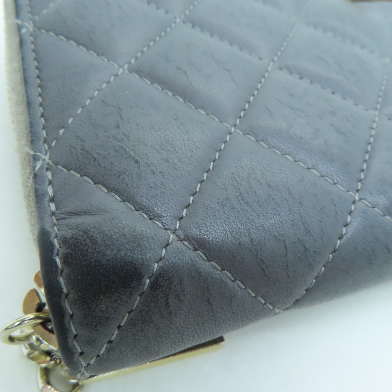 CHANEL rhombic cowhide leather 2.55 Long Wallet gold buckle long wallet gray