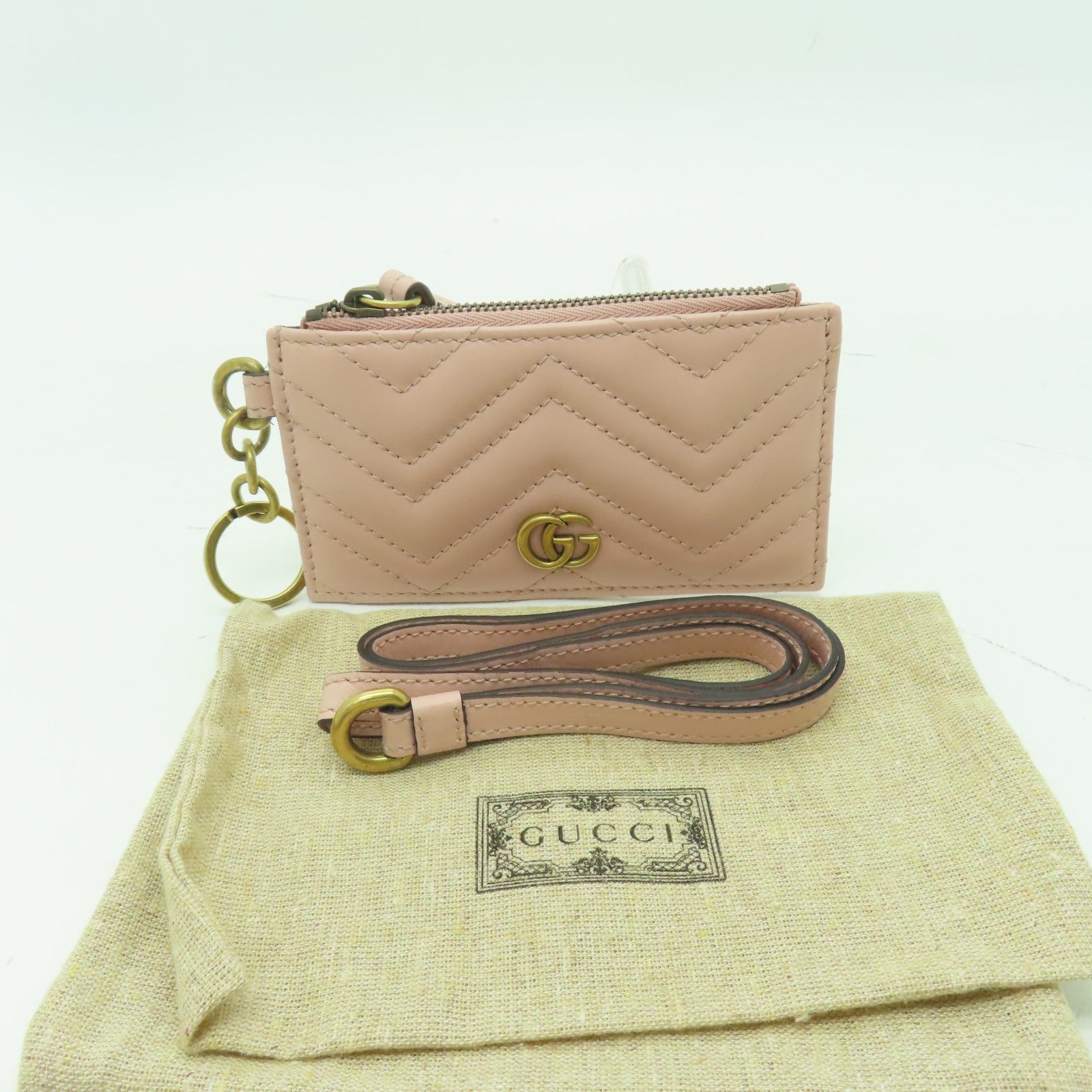 GUCCI 牛皮皮革Card Case金扣卡片套粉紅色
