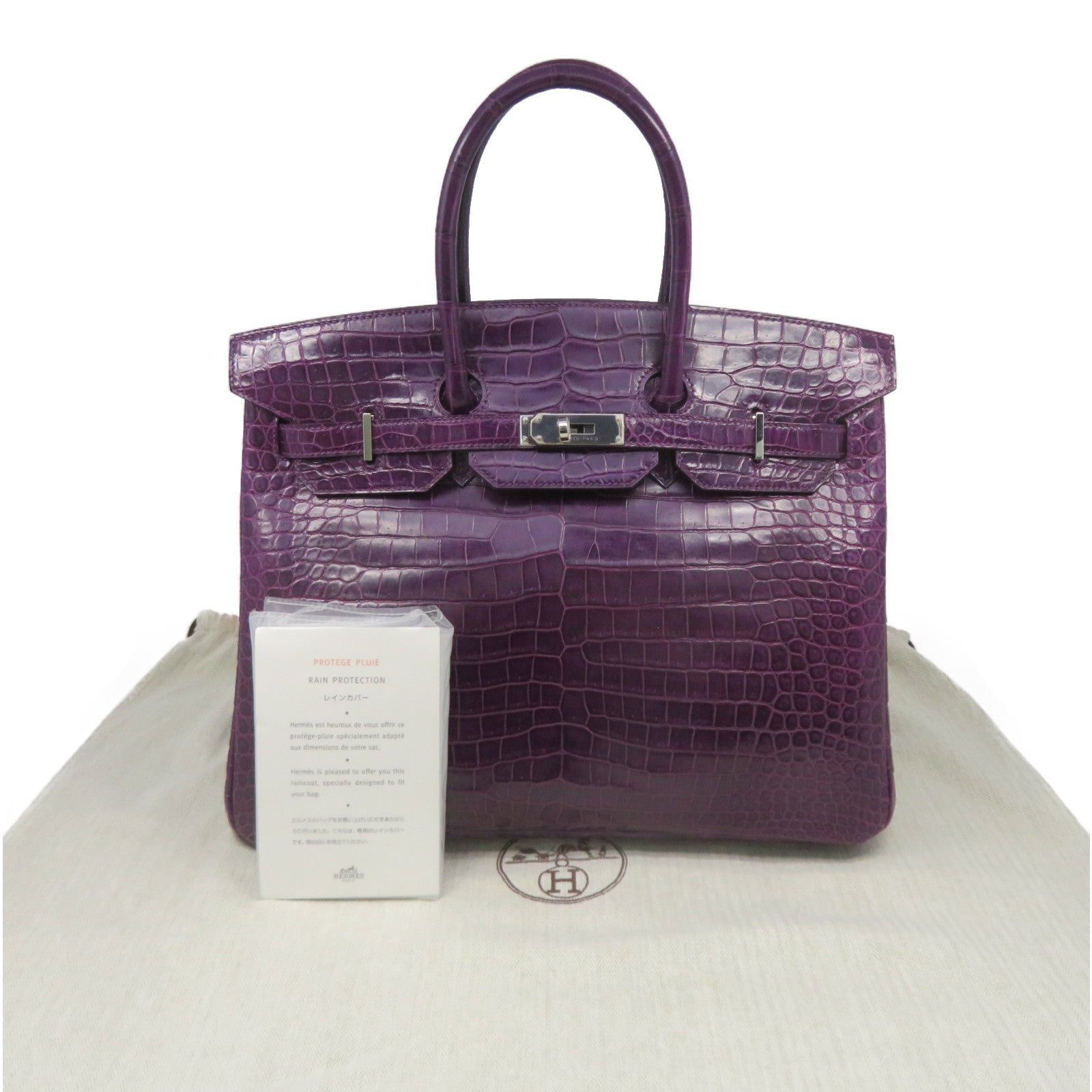 HERMES 【Sharp Discount】Croco Porosus Mat Birkin 35 Silver Buckle Hand Bag Purple/Amethyste/9G