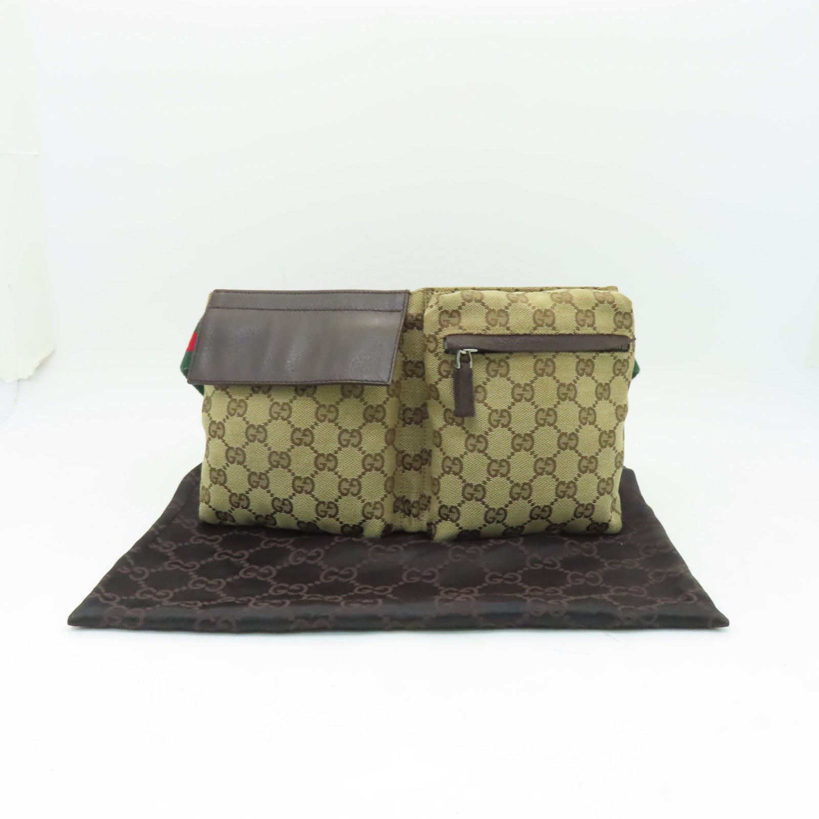 GUCCI 帆布Waist Bag銀扣腰包棕色