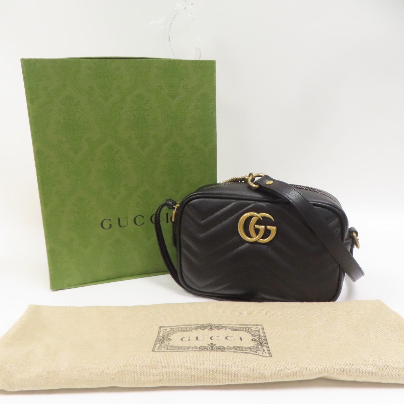 GUCCI 牛皮皮革GG Marmont金扣肩背袋黑色