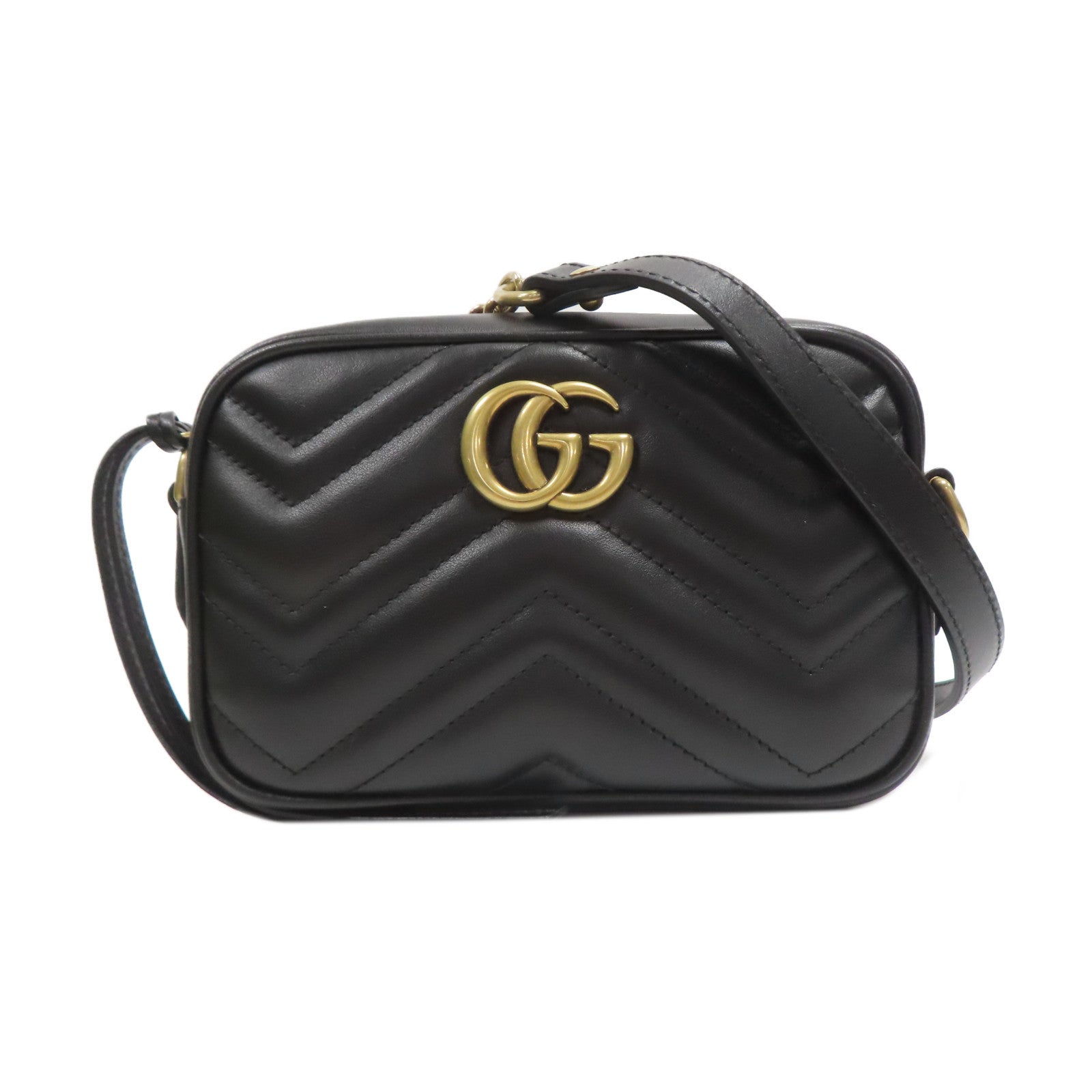 GUCCI 牛皮皮革GG Marmont金扣肩背袋黑色