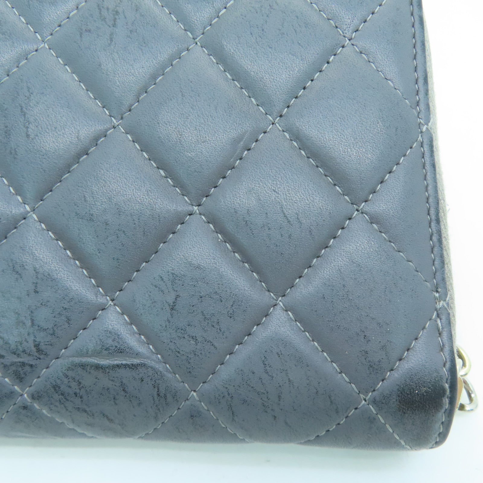 CHANEL rhombic cowhide leather 2.55 Long Wallet gold buckle long wallet gray