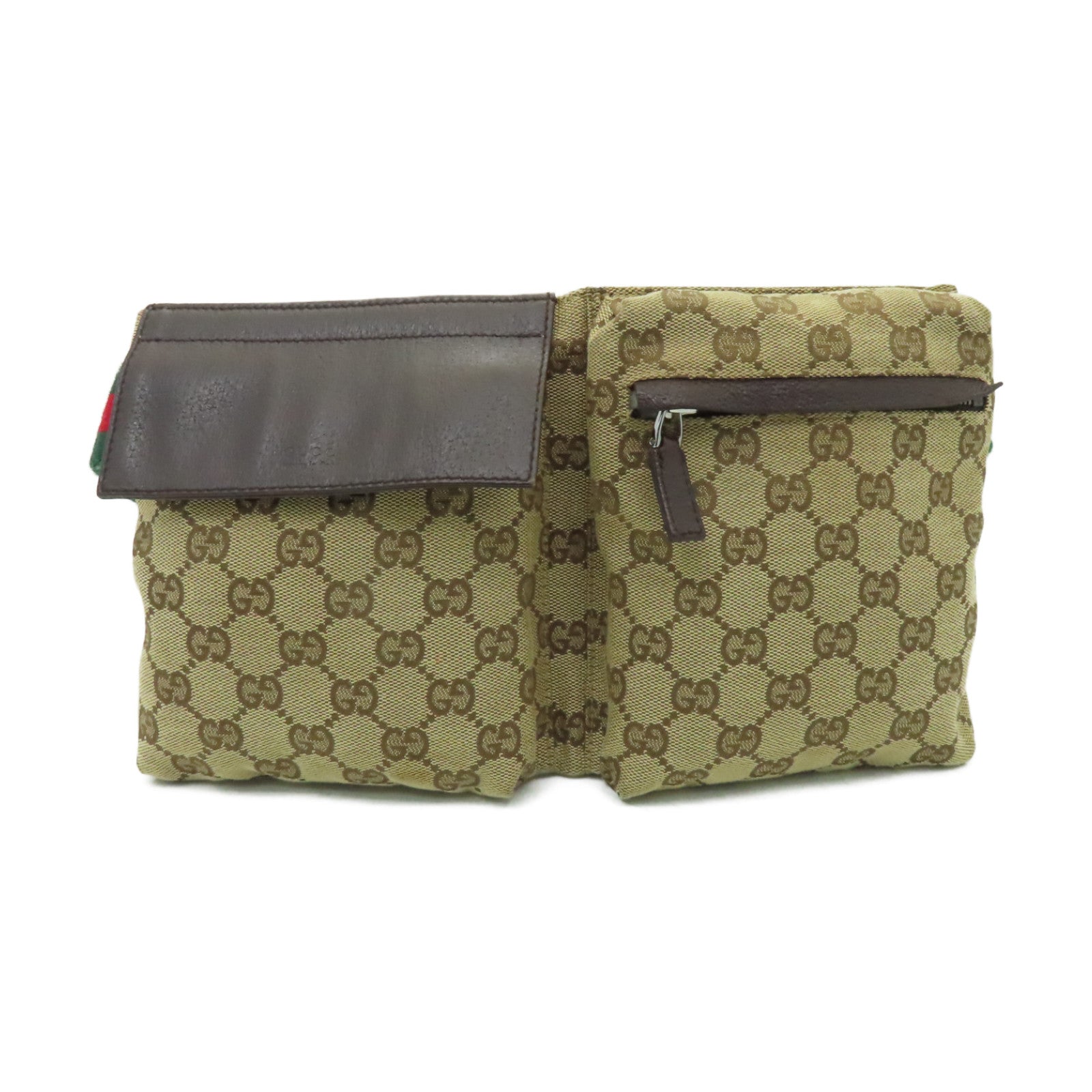GUCCI 帆布Waist Bag銀扣腰包棕色