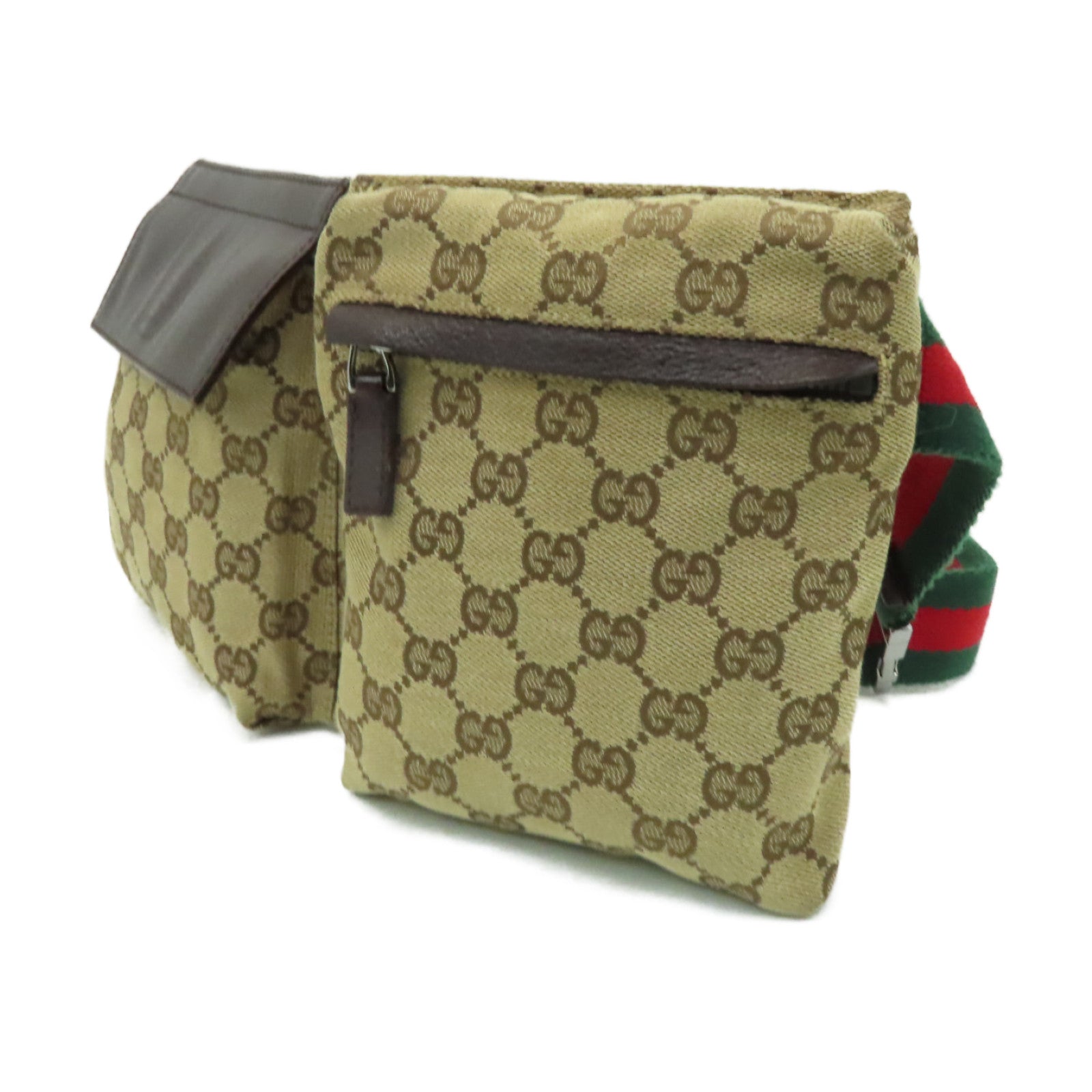 GUCCI 帆布Waist Bag銀扣腰包棕色