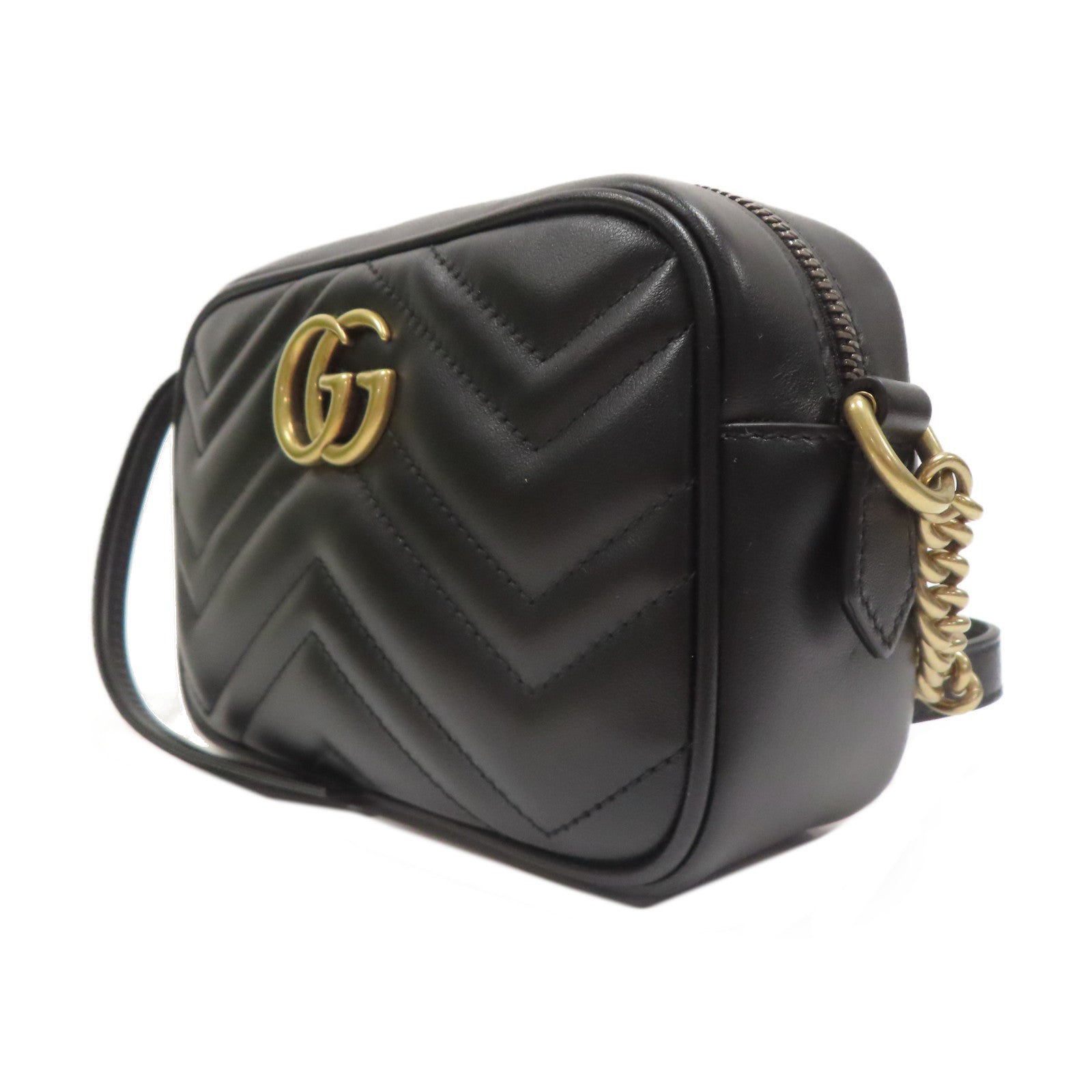 GUCCI 牛皮皮革GG Marmont金扣肩背袋黑色