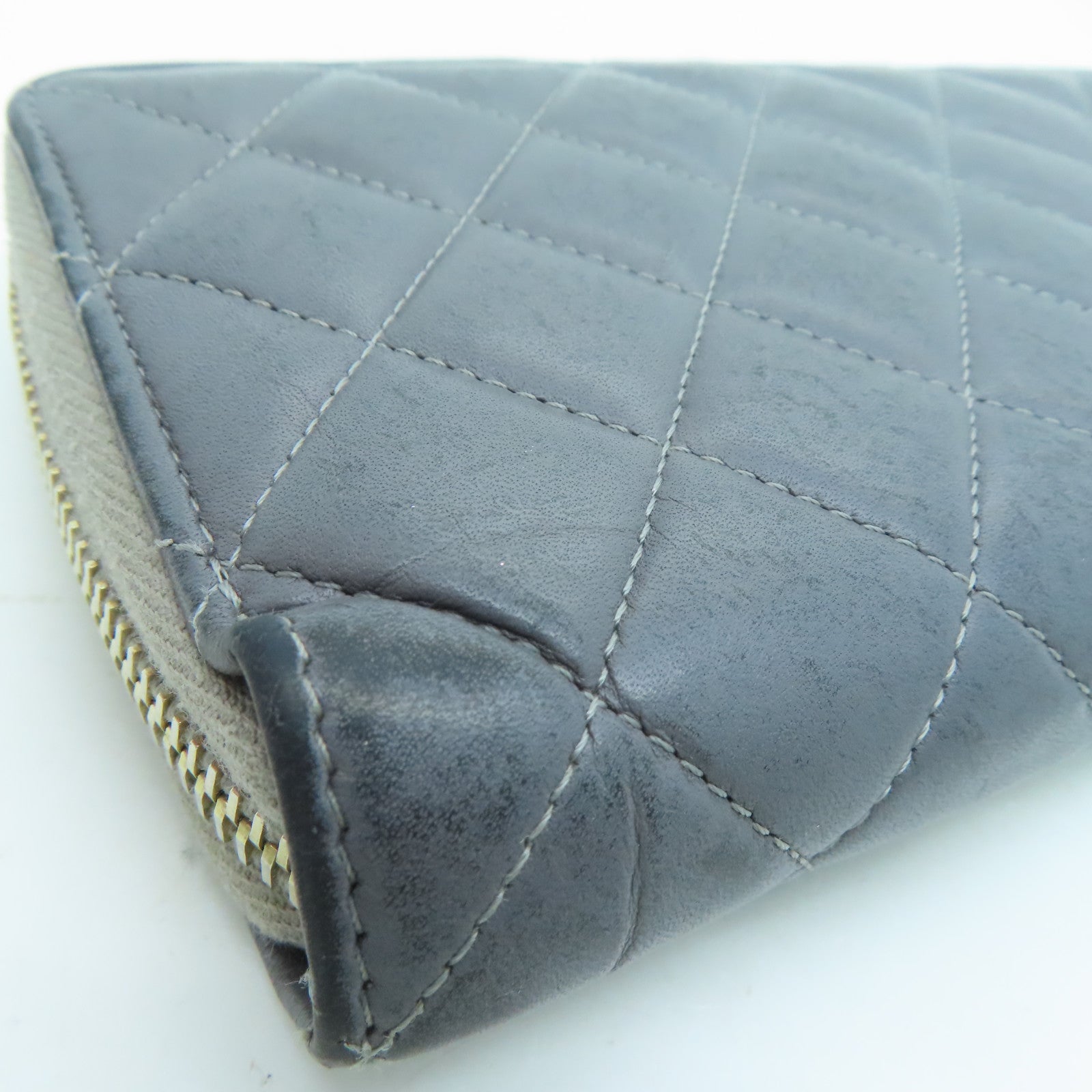 CHANEL rhombic cowhide leather 2.55 Long Wallet gold buckle long wallet gray
