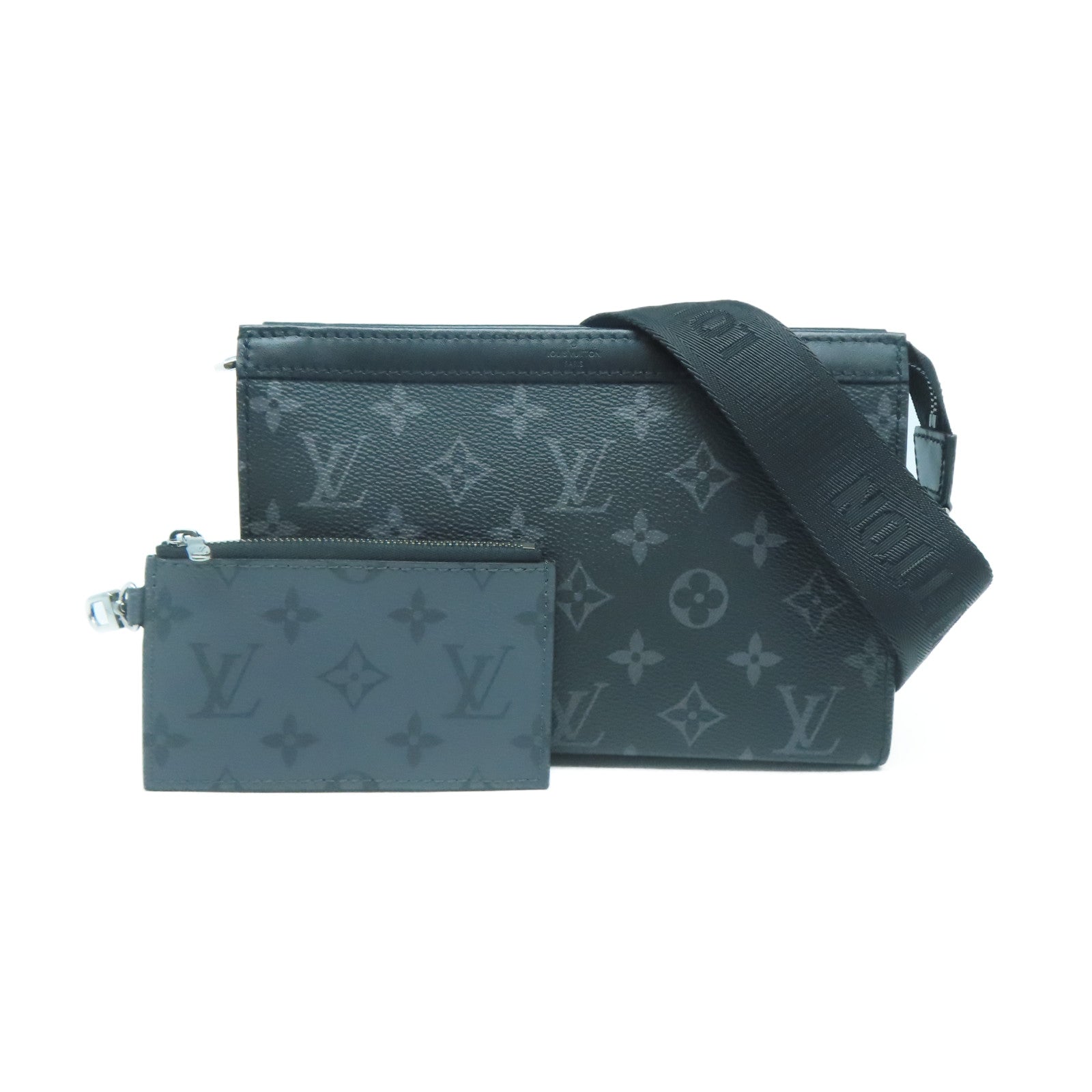 LOUIS VUITTON Monogram Eclipse Gaston銀扣肩背袋灰色
