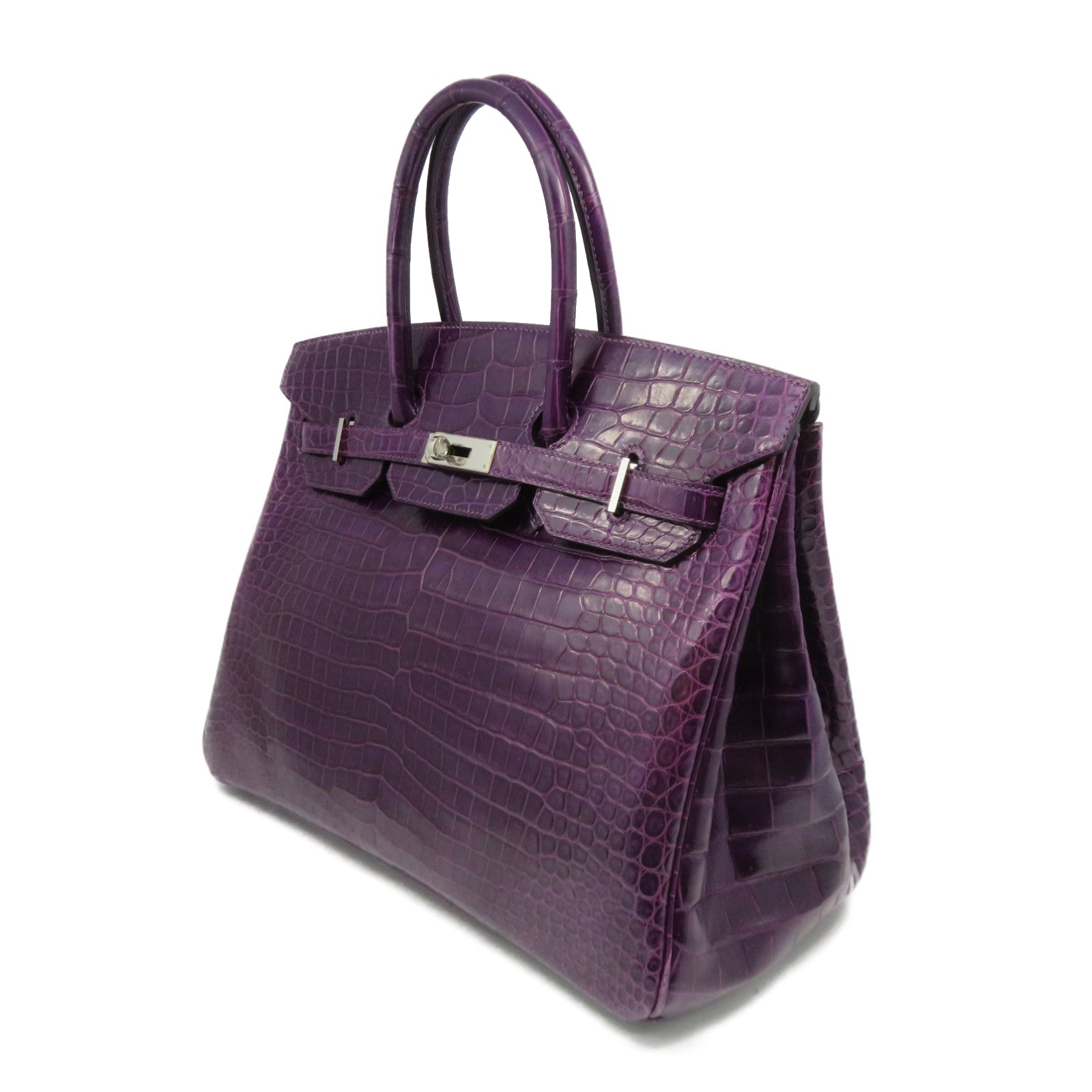 HERMES 【Sharp Discount】Croco Porosus Mat Birkin 35 Silver Buckle Hand Bag Purple/Amethyste/9G