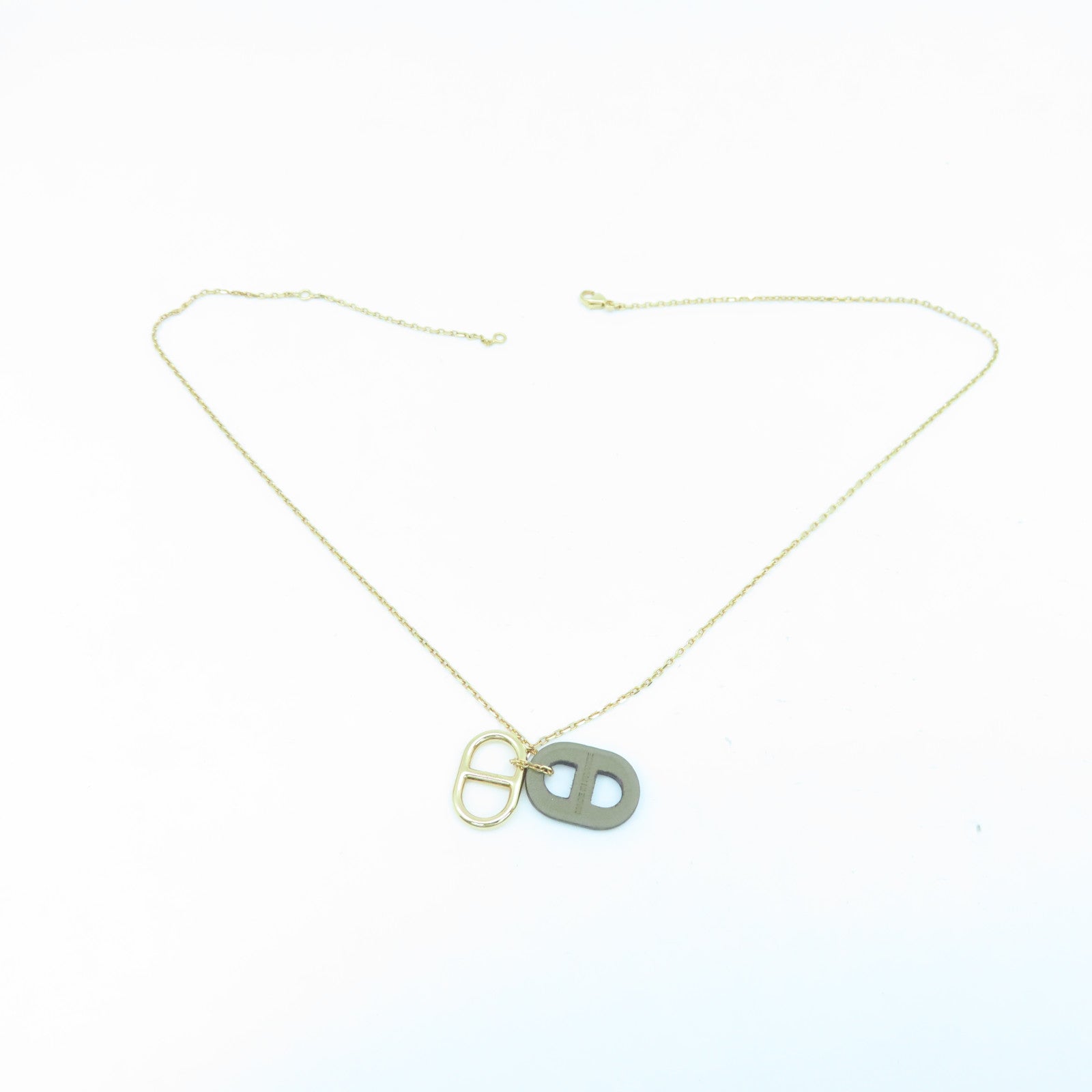 HERMES Metal/Swift Leather O'Maillon Necklace Gold/Brown