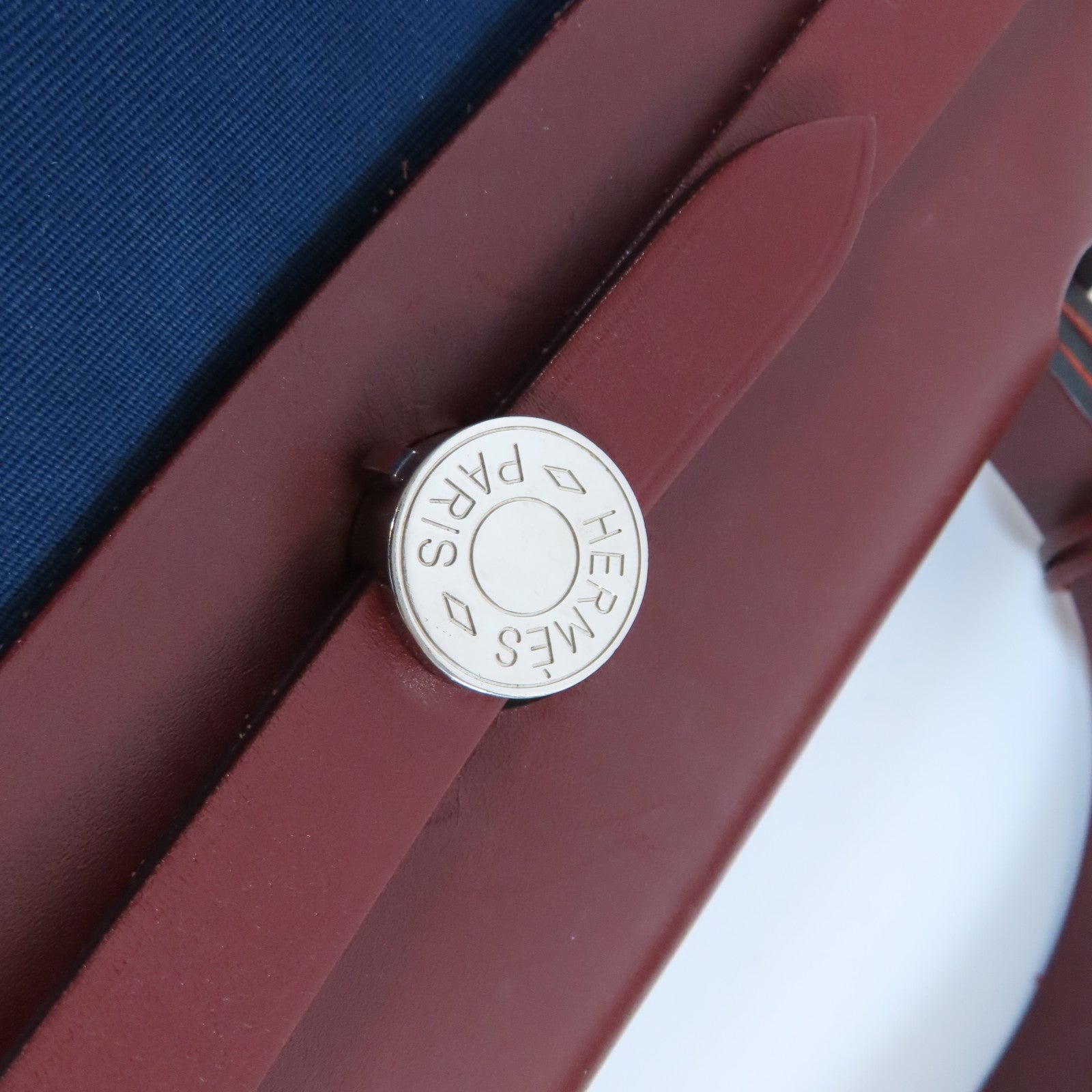 HERMES 帆布/皮革Herbag PM銀扣手挽肩背兩用袋Bleu Saphir寶石藍色