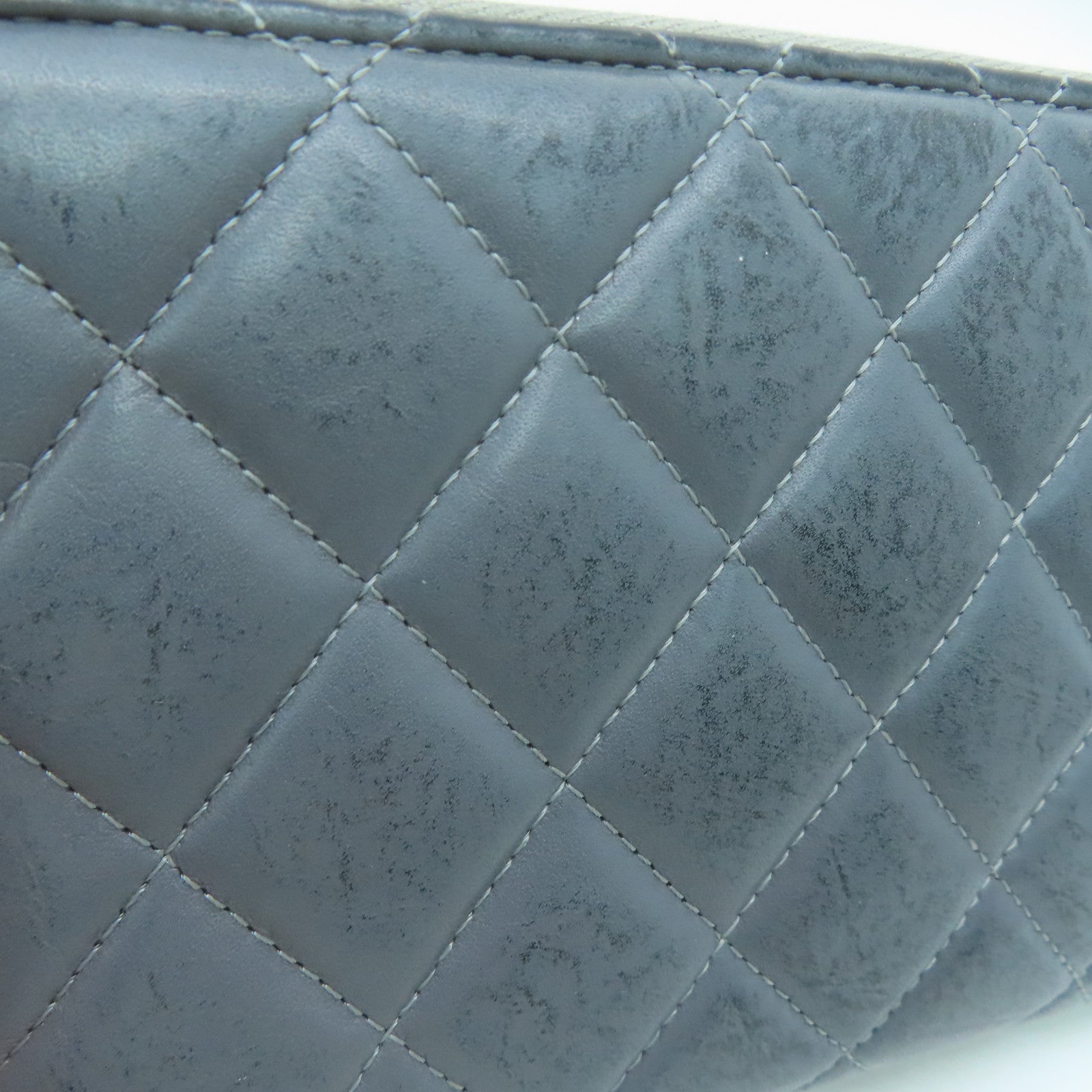 CHANEL rhombic cowhide leather 2.55 Long Wallet gold buckle long wallet gray