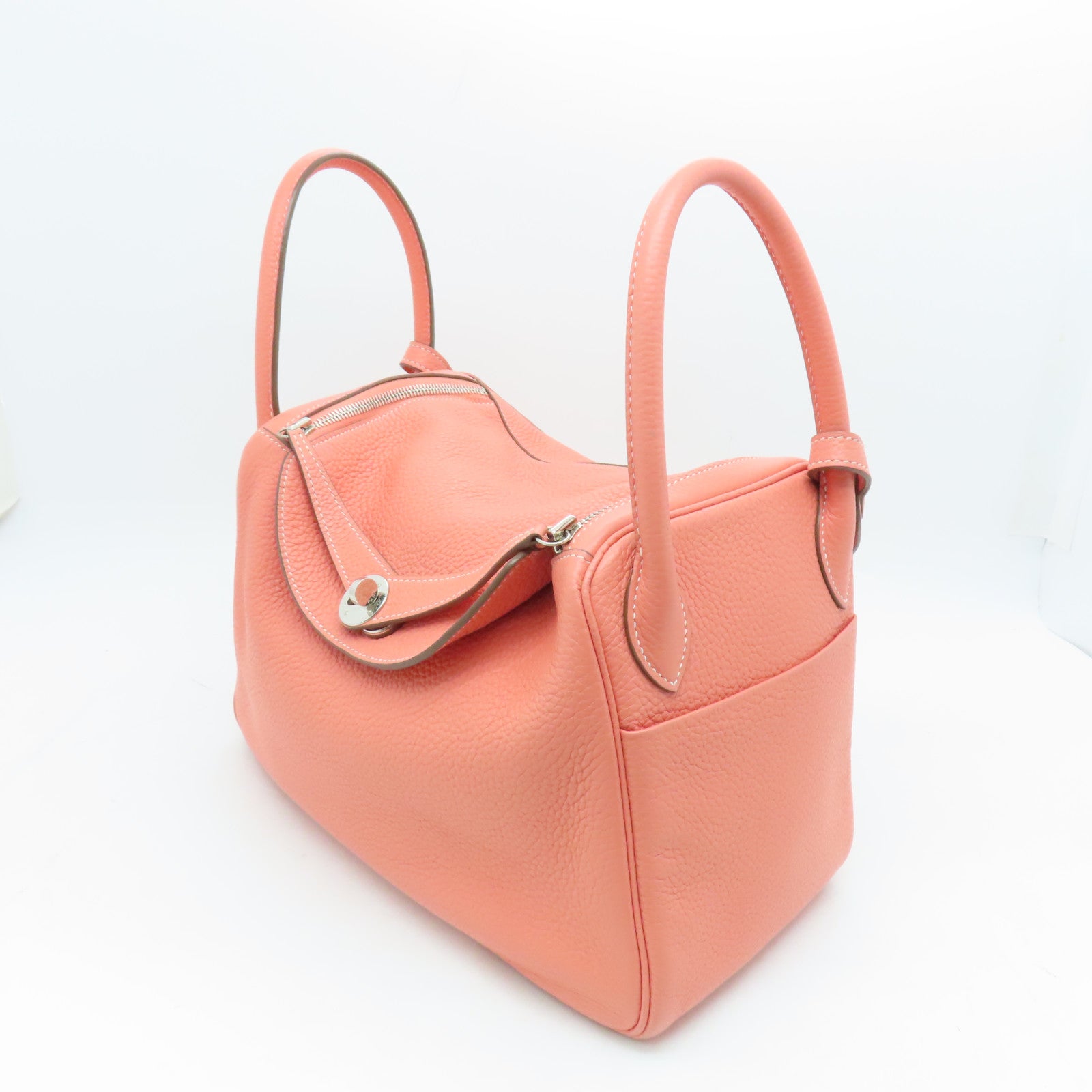 HERMES Clemence Leather Lindy 30 Silver Buckle Shoulder Bag Pink