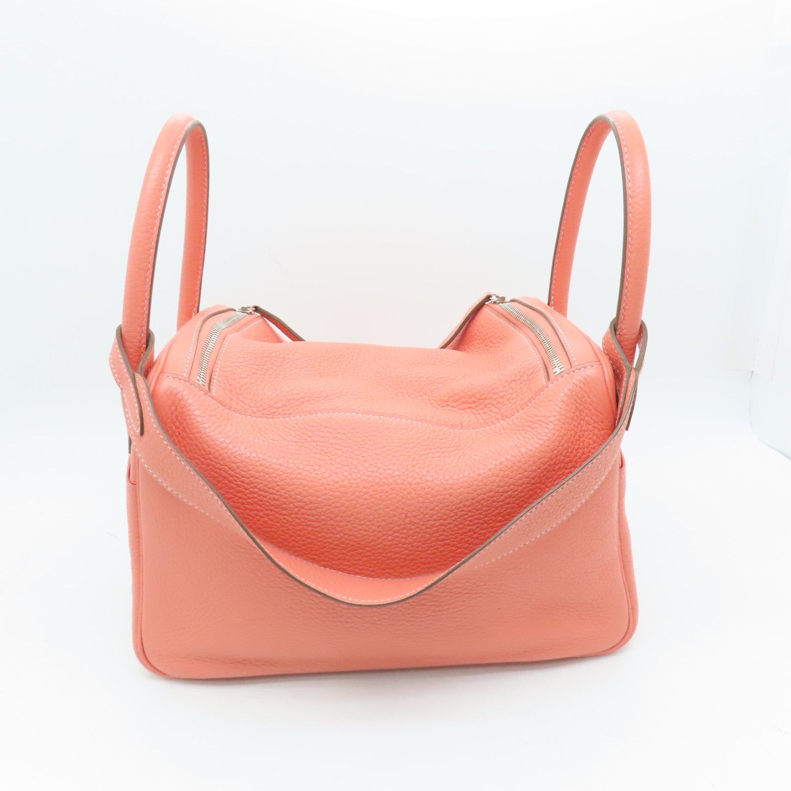 HERMES Clemence Leather Lindy 30 Silver Buckle Shoulder Bag Pink