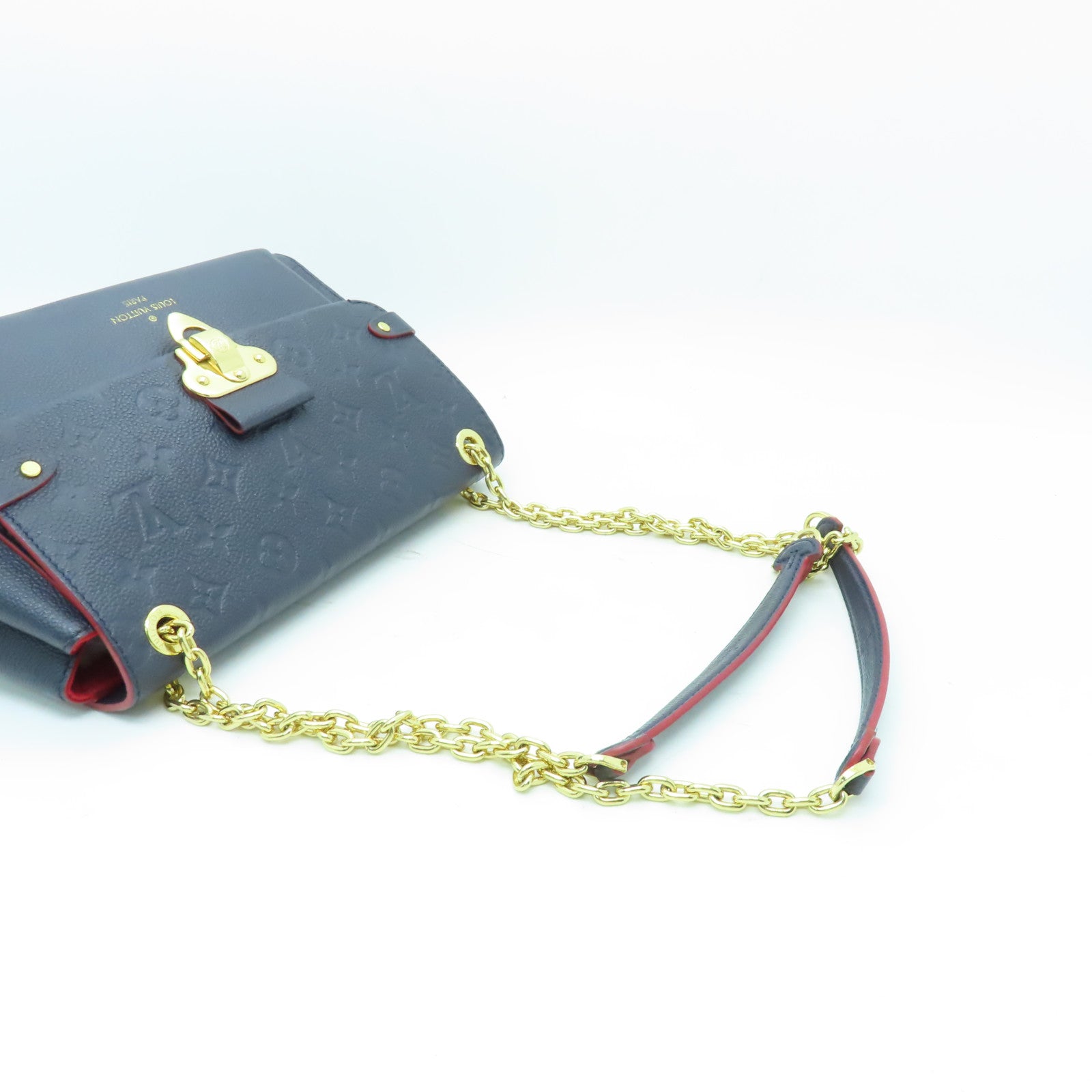 LOUIS VUITTON Monogram Empreinte Vavin金扣鏈帶肩背袋深藍色