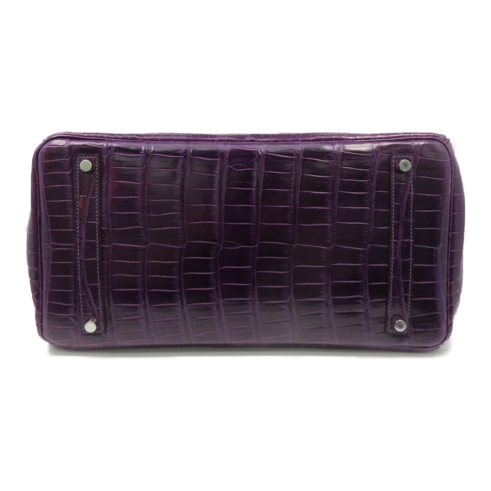 HERMES 【Sharp Discount】Croco Porosus Mat Birkin 35 Silver Buckle Hand Bag Purple/Amethyste/9G