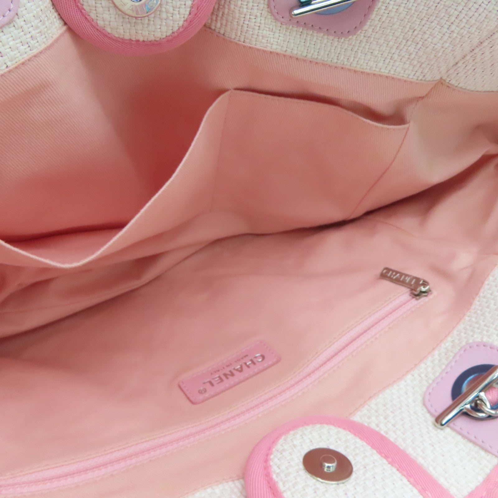 CHANEL 帆布Deauville Tote Bag银扣手挽袋/肩背袋粉红色
