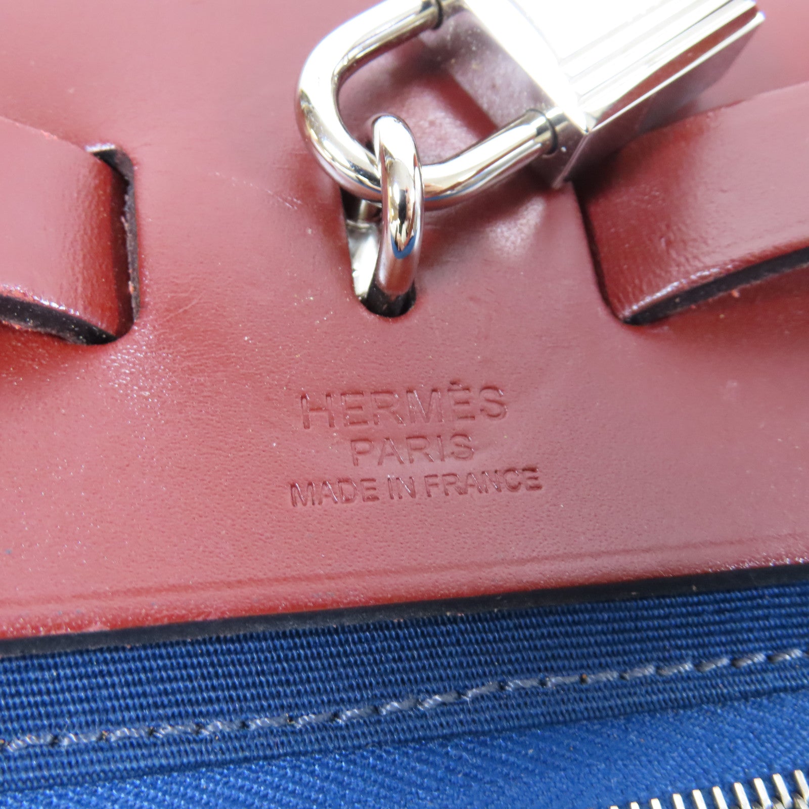 HERMES 帆布/皮革Herbag PM銀扣手挽肩背兩用袋Bleu Saphir寶石藍色