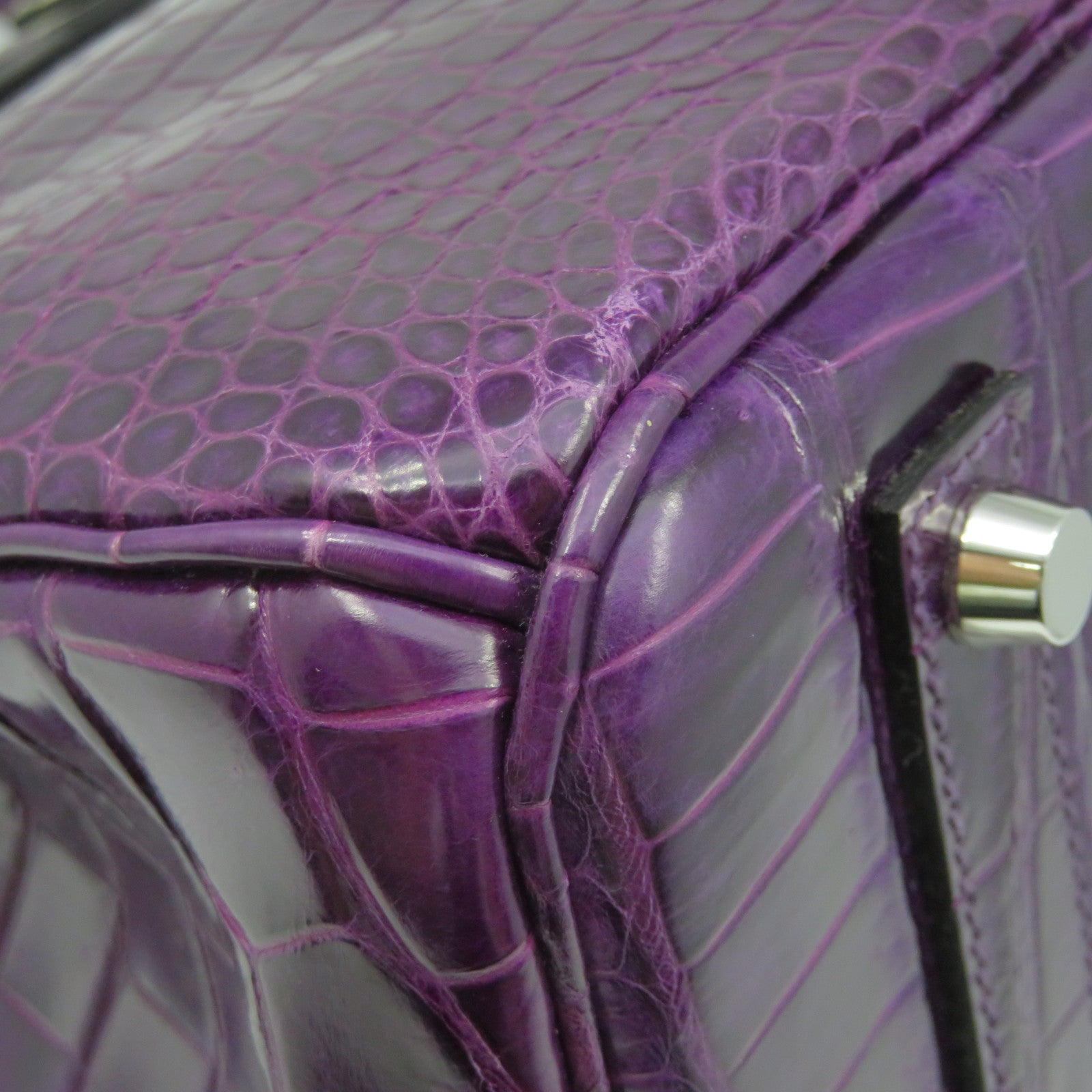 HERMES 【Sharp Discount】Croco Porosus Mat Birkin 35 Silver Buckle Hand Bag Purple/Amethyste/9G