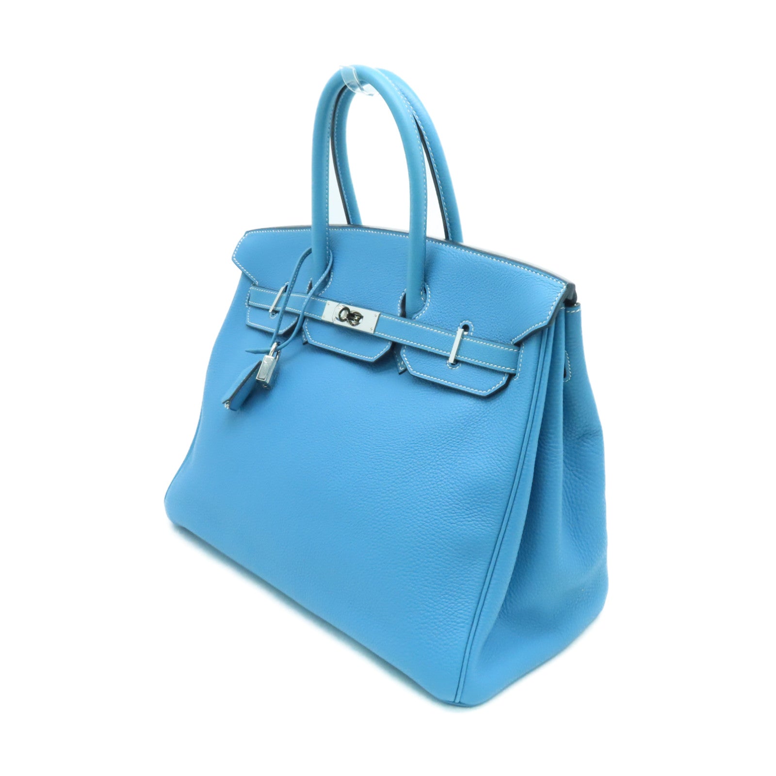 HERMES Togo Leather Birkin 35 Silver Buckle Handle Bag Bule Jean Blue