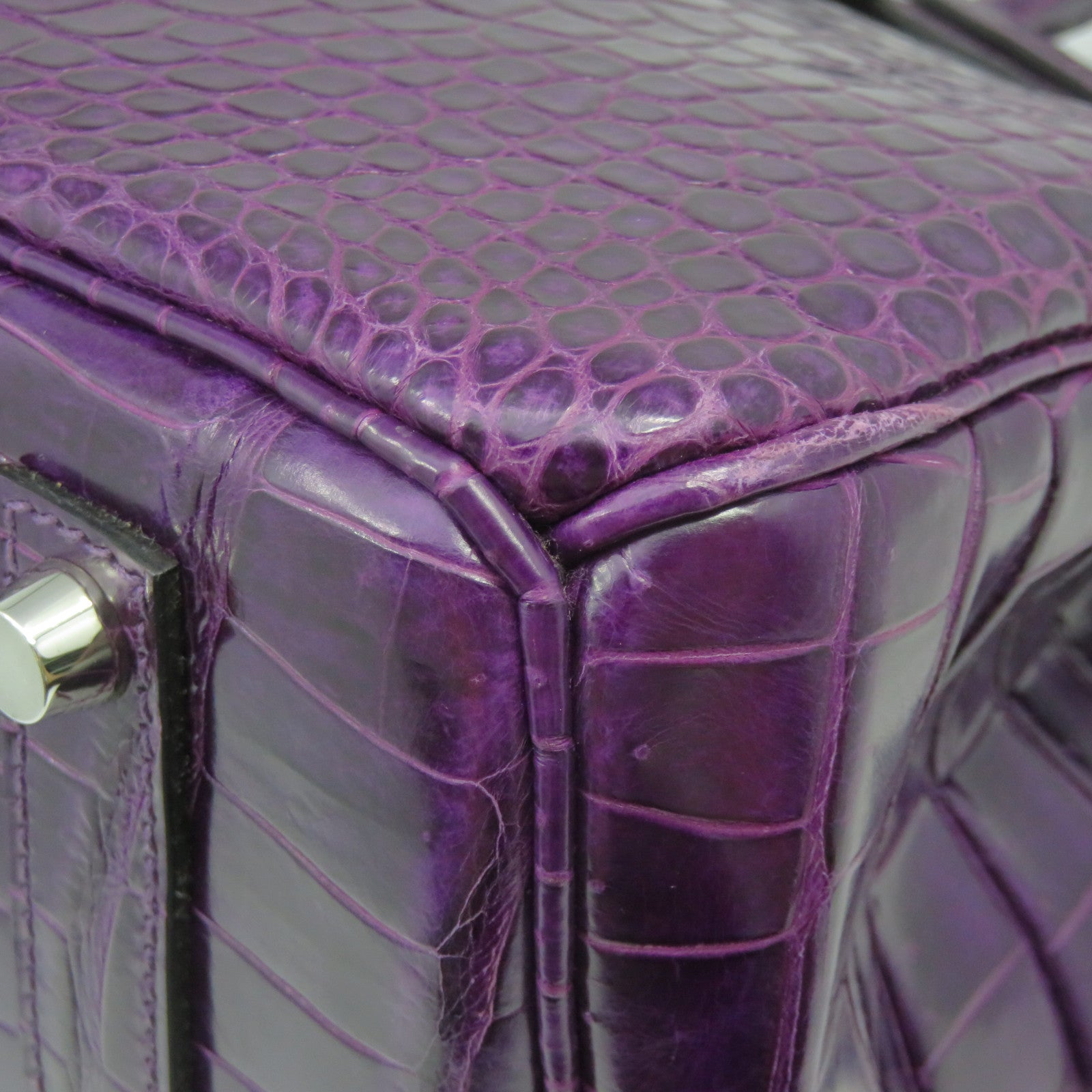 HERMES 【Sharp Discount】Croco Porosus Mat Birkin 35 Silver Buckle Hand Bag Purple/Amethyste/9G