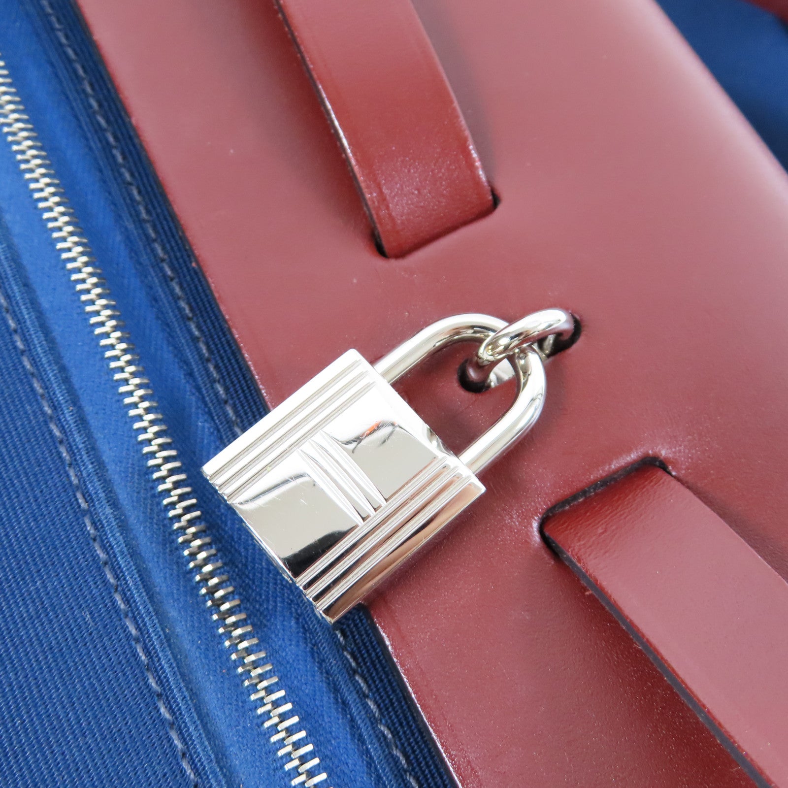 HERMES 帆布/皮革Herbag PM銀扣手挽肩背兩用袋Bleu Saphir寶石藍色