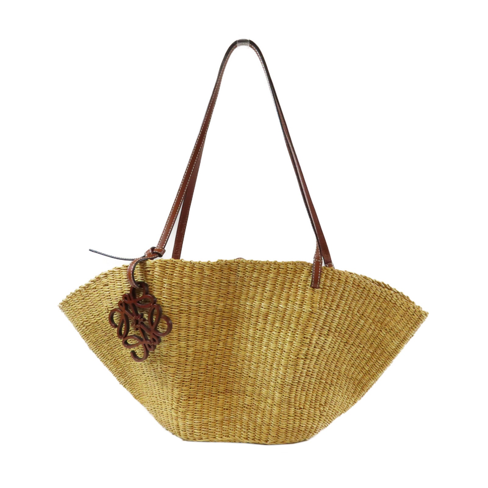 LOEWE 酒椰/皮革Shell Basket肩背袋米色/啡色