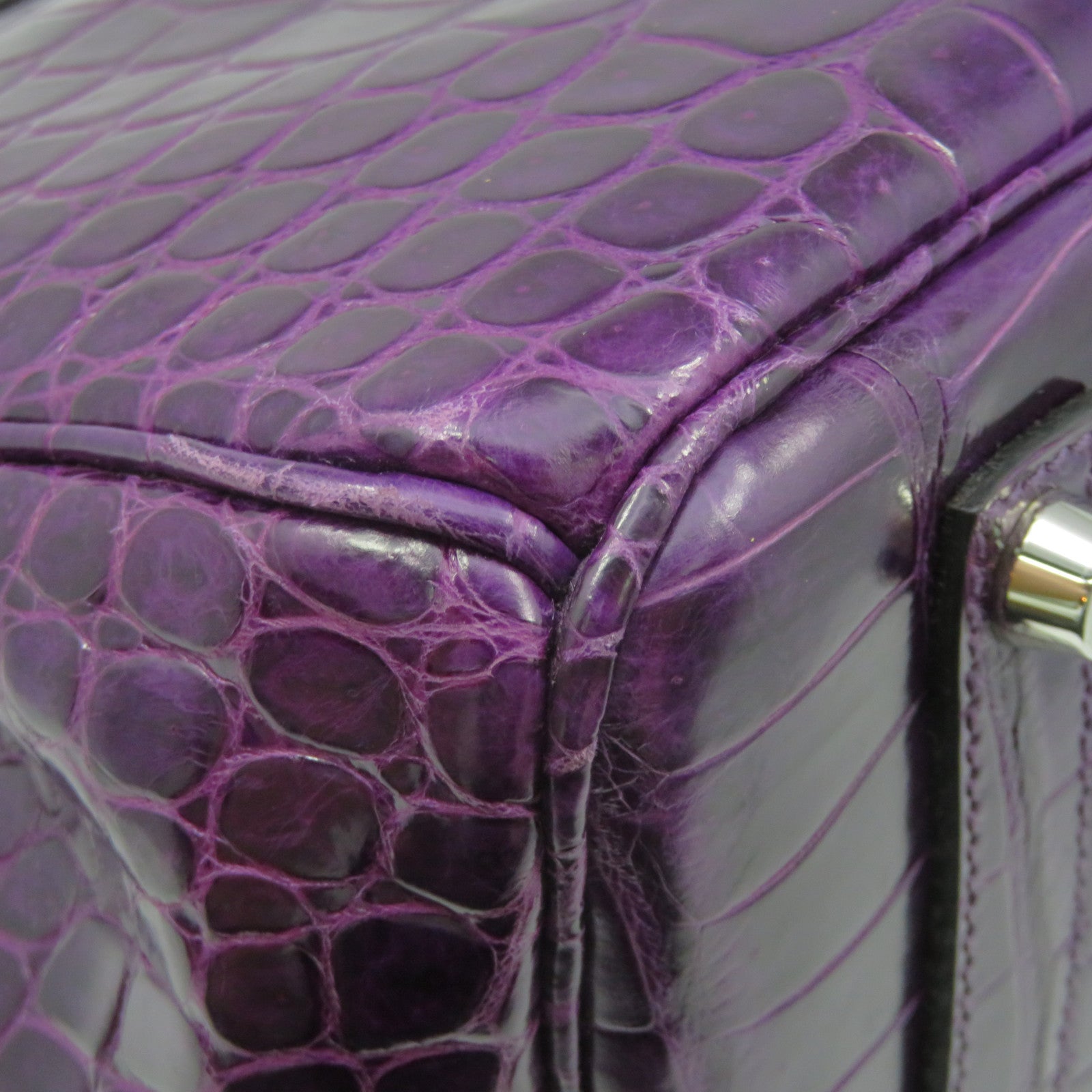 HERMES 【Sharp Discount】Croco Porosus Mat Birkin 35 Silver Buckle Hand Bag Purple/Amethyste/9G