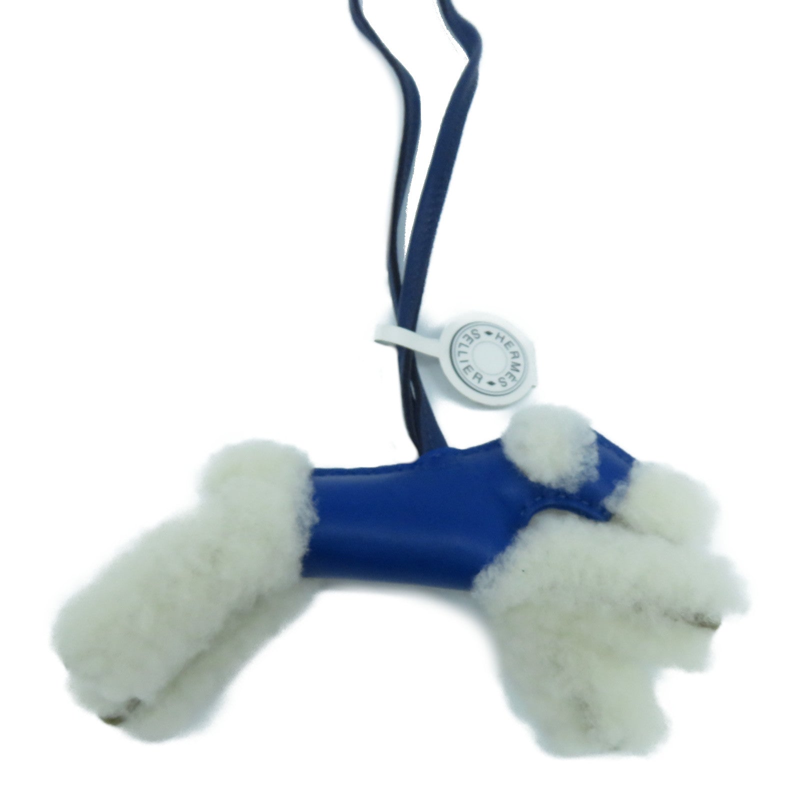 HERMES Swift皮革Buddy Shearling Charm掛飾Bleu Electrique電光藍色